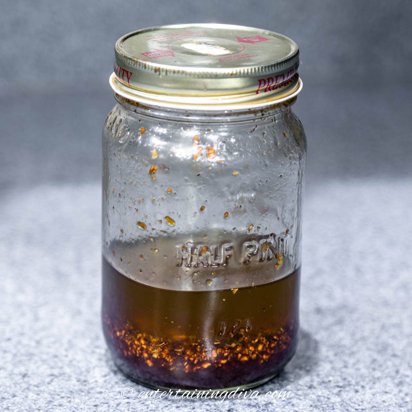 A jar of homemade vinaigrette