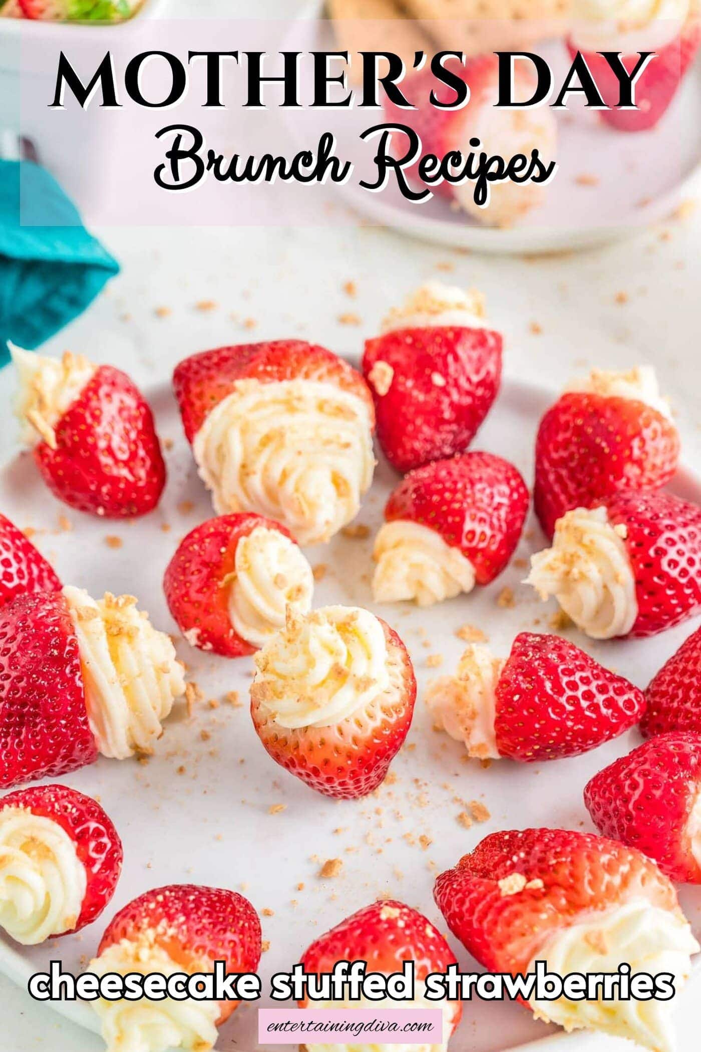 cheesecake filled strawberries on a plate