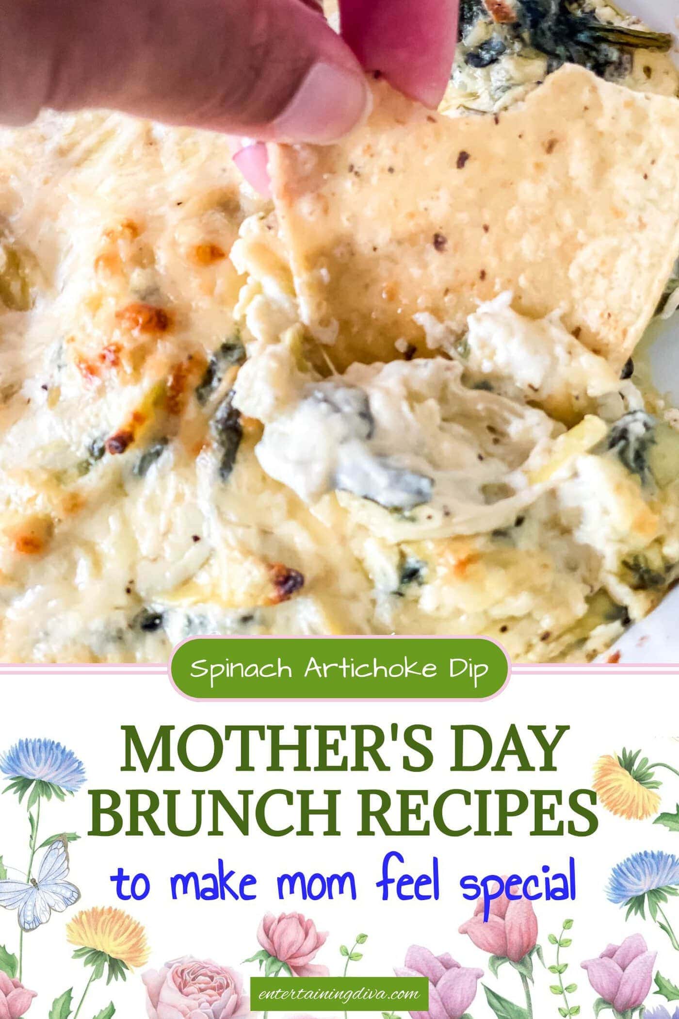 hot spinach artichoke dip on a tortilla chip