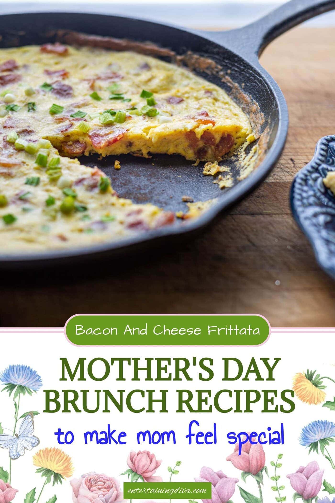 bacon and cheese frittata in a cast irno pan