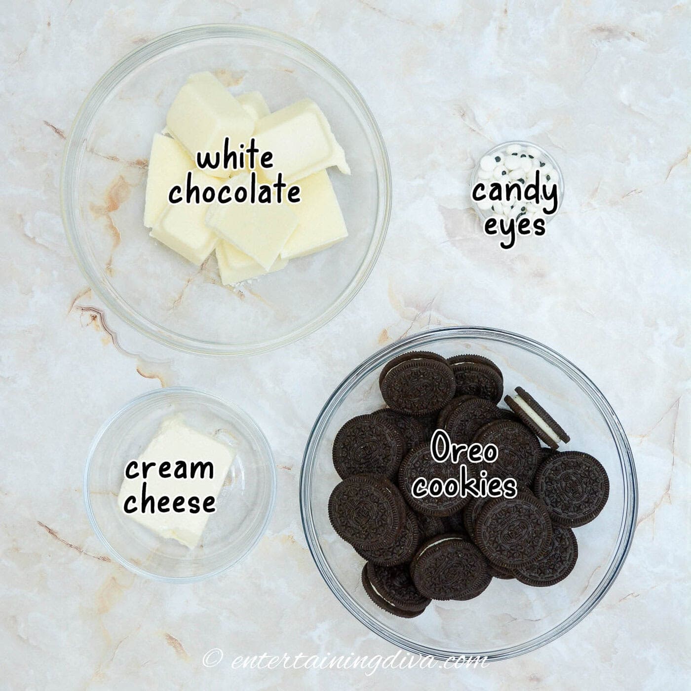 ingredients for Halloween mummy Oreo balls