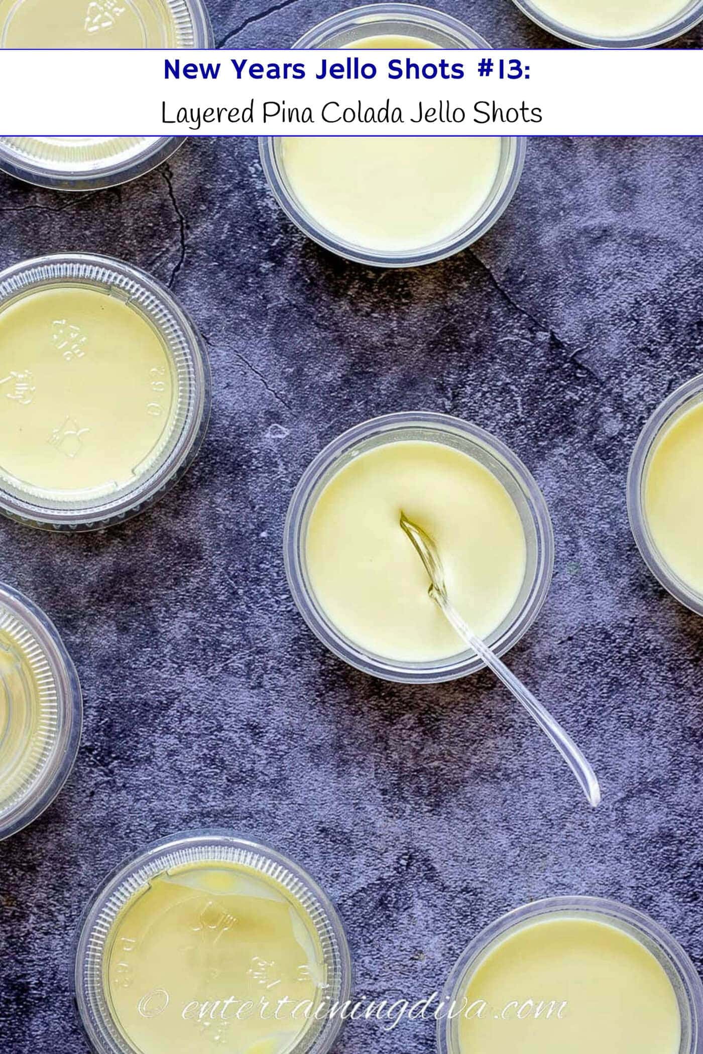 New Years Jello Shots: Layered Pina Colada Jello shots