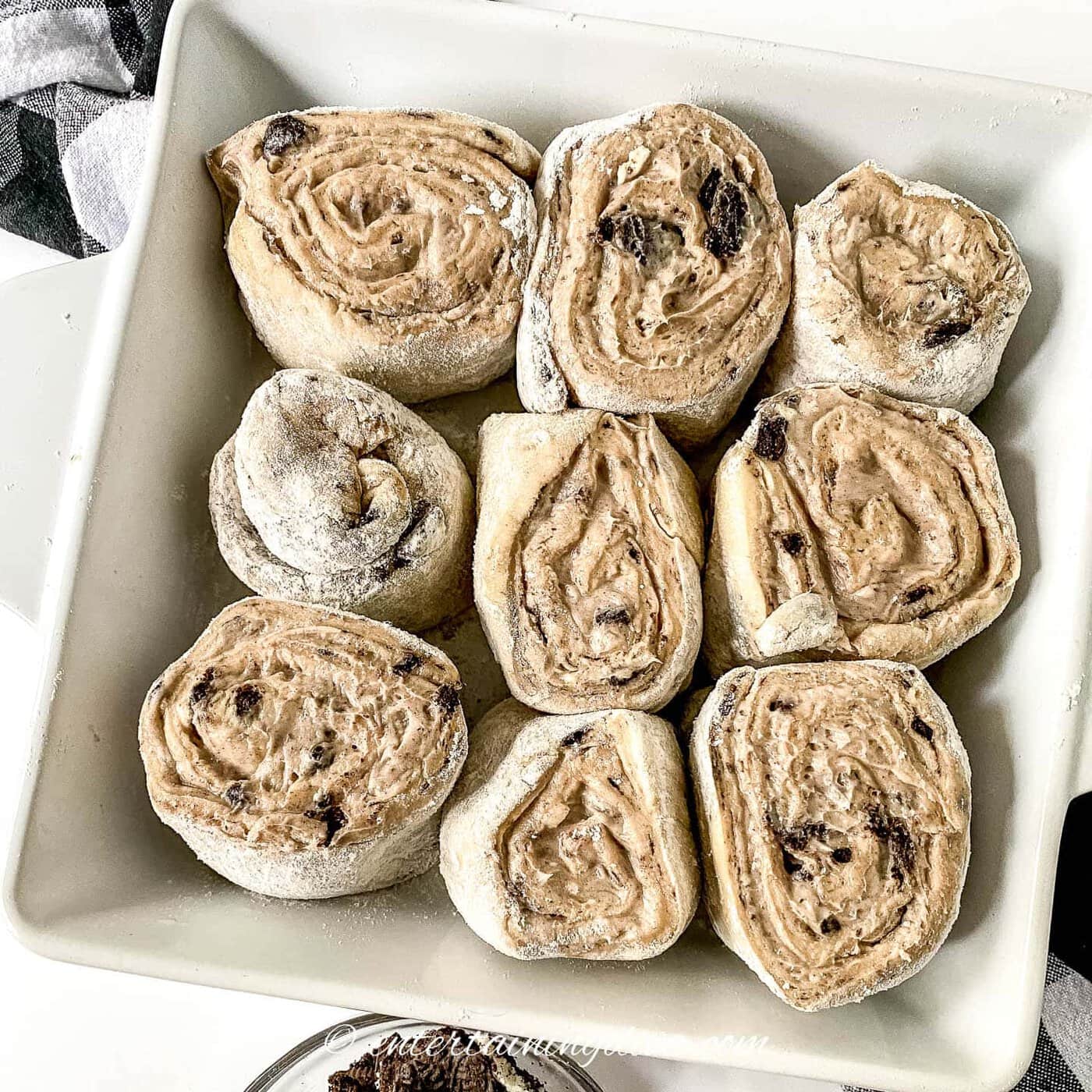 cinnamon rolls in a baking dish