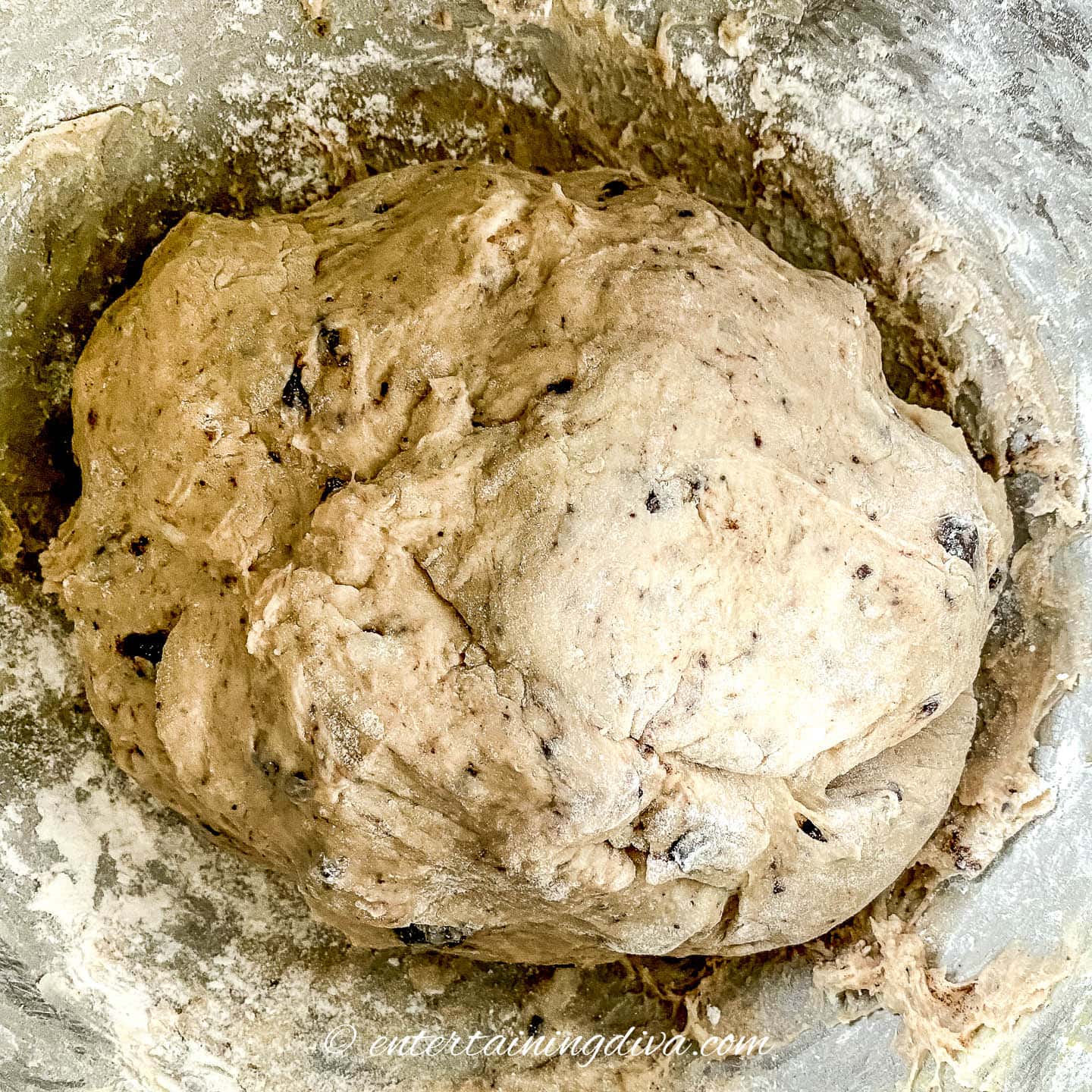 cinnamon roll dough formed into a ball