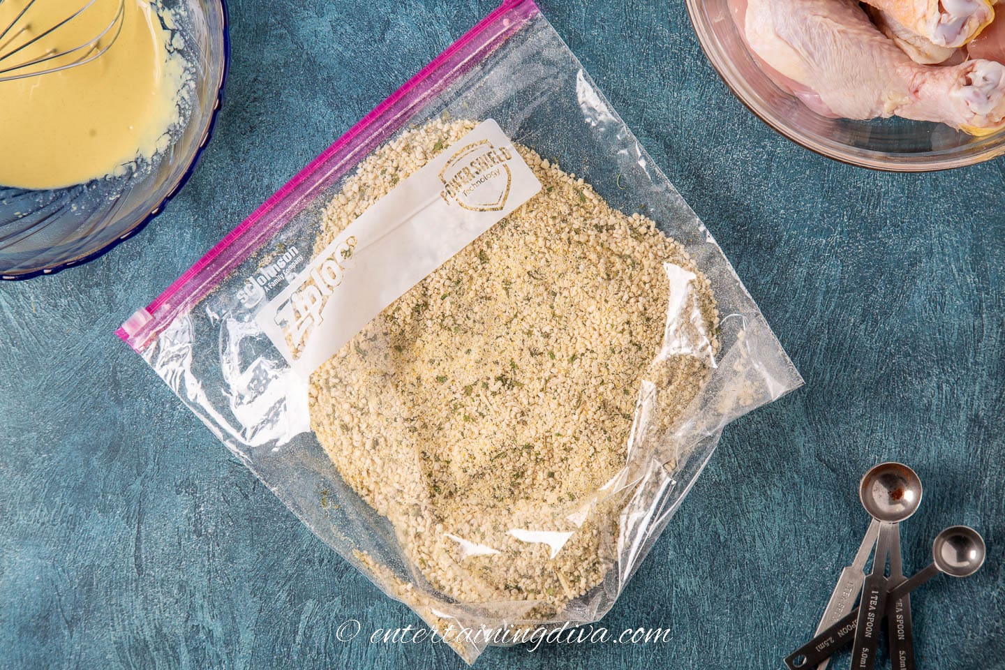 breadcrumb coating mixed in a ziploc bag