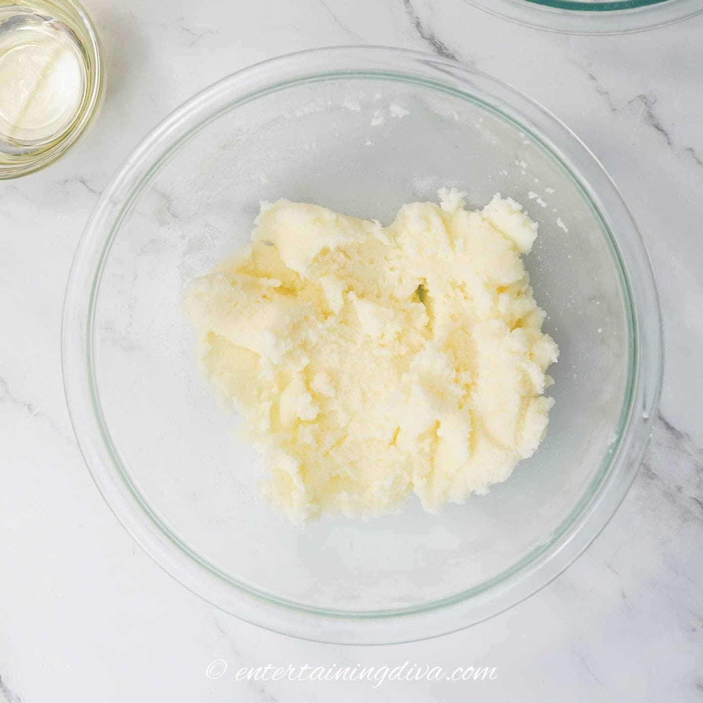 Creamed butter and sugar in a mixing bowl