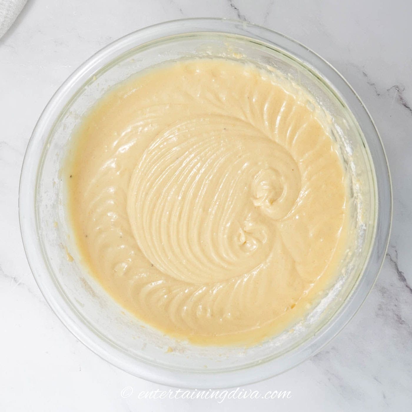bundt cake batter in a mixing bowl