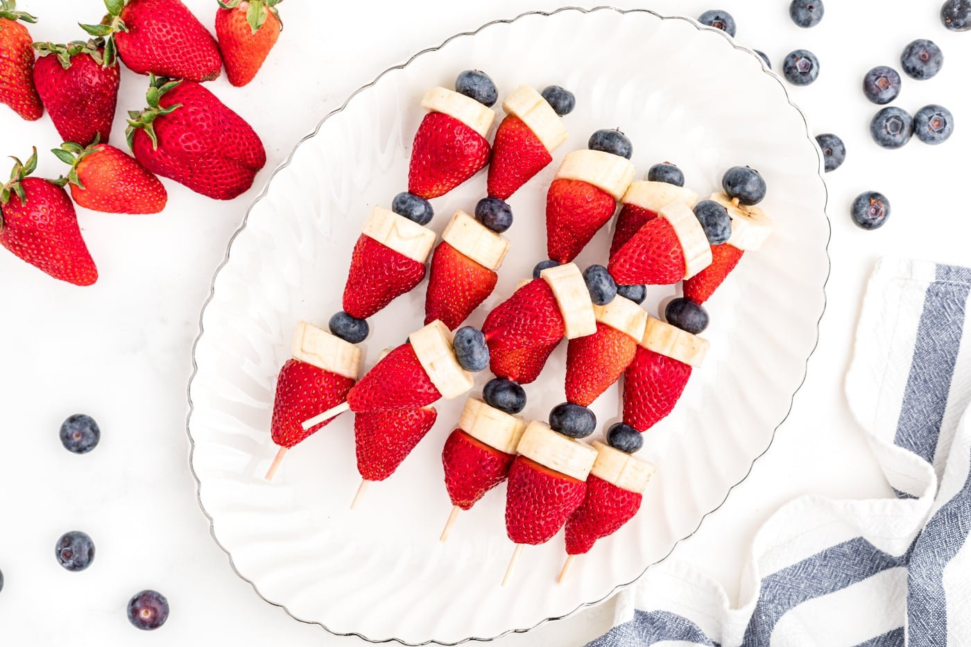 red, white and blue fruit kabobs