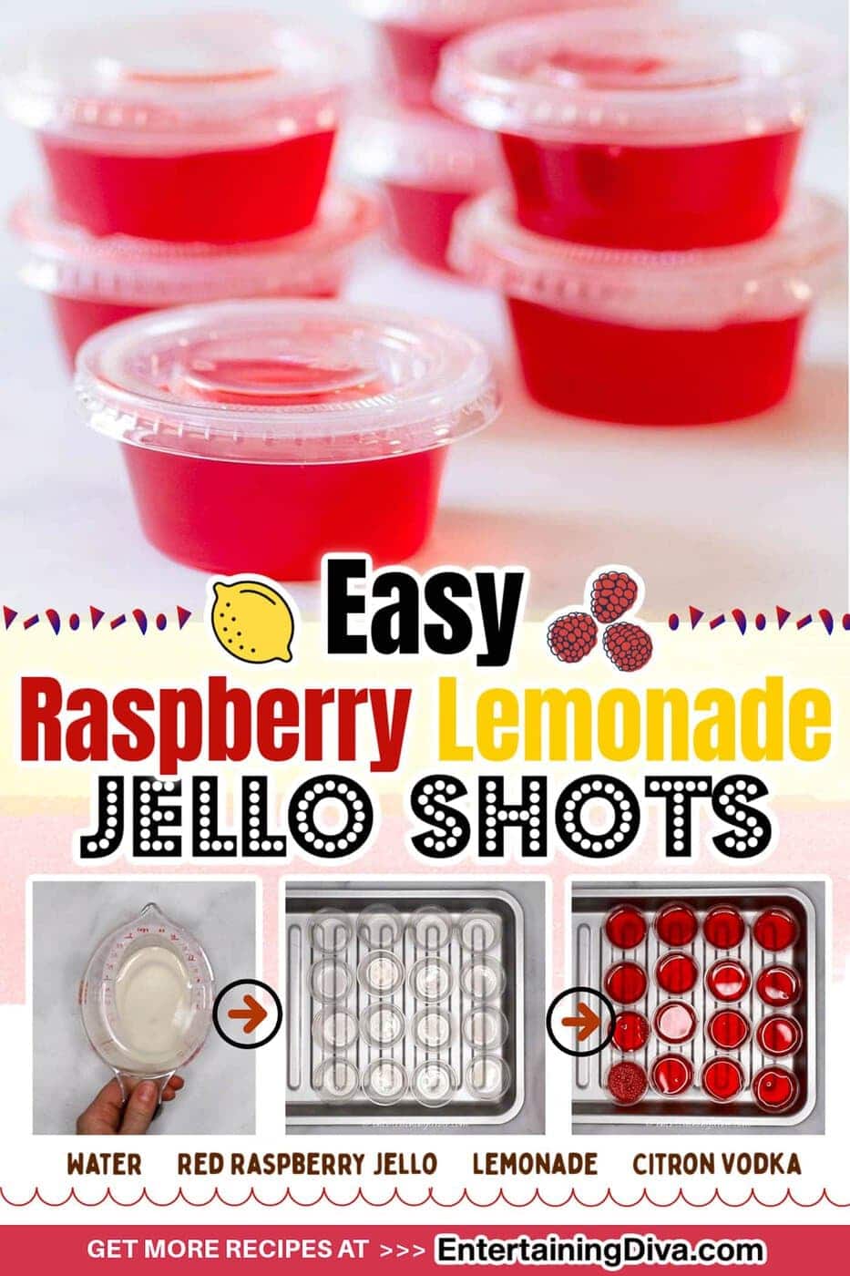 a stack of raspberry lemonade jello shots