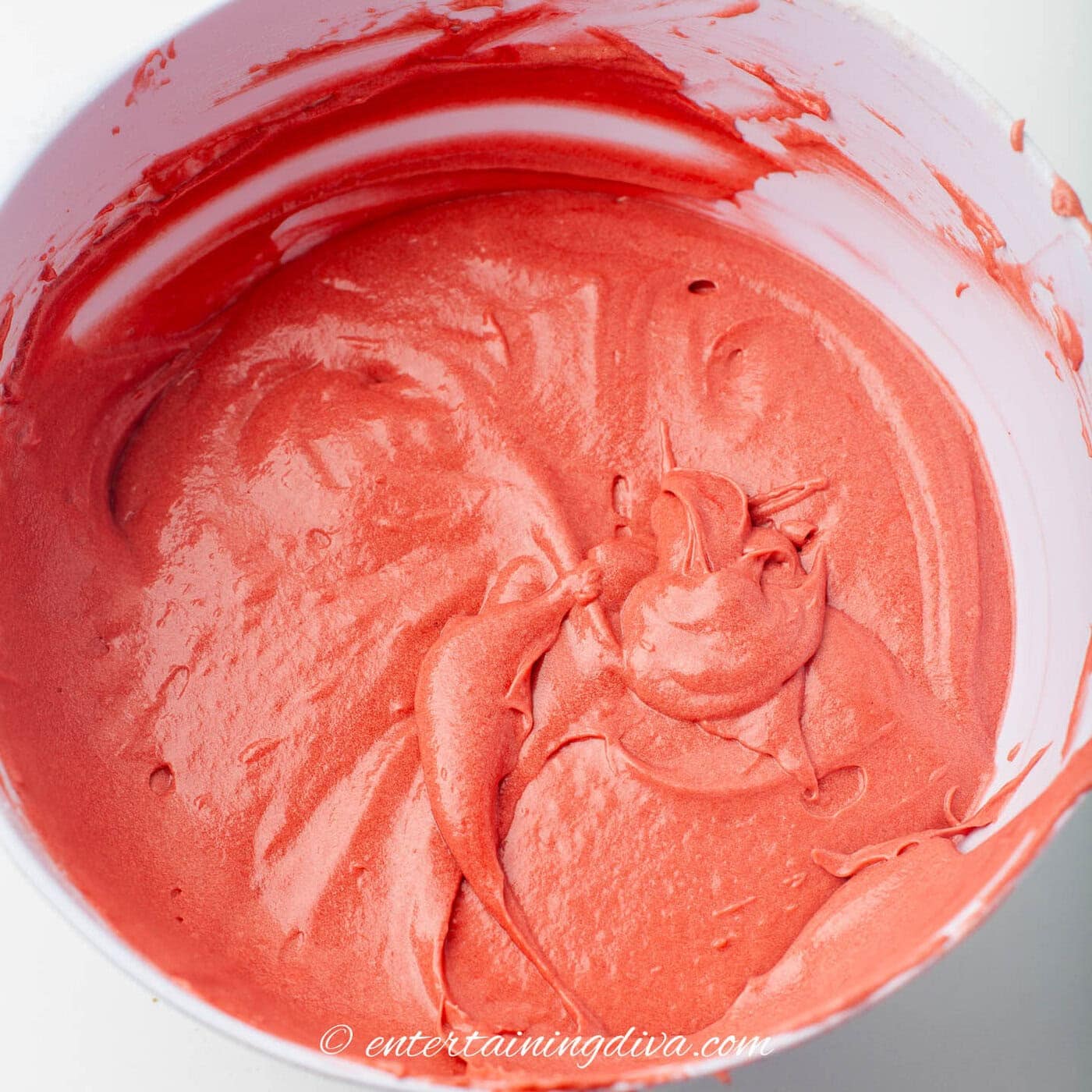 red velvet cupcake batter in a bowl
