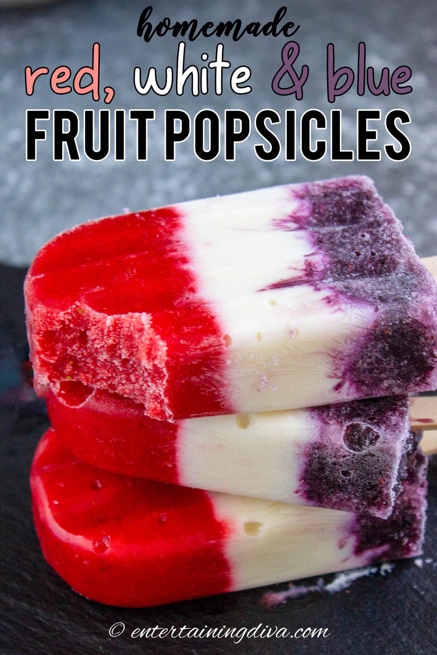 homemade red, white and blue fruit popsicles