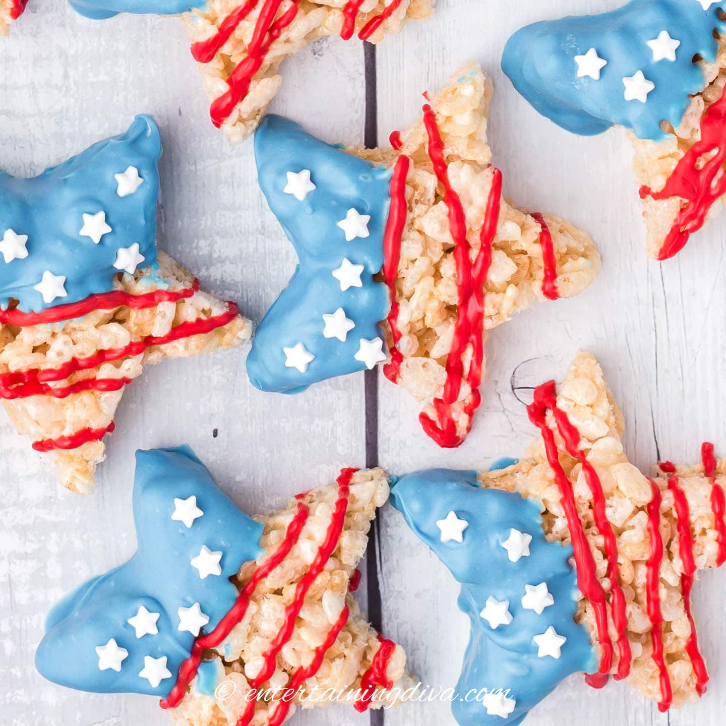 patriotic red, white and blue rice krispie treats