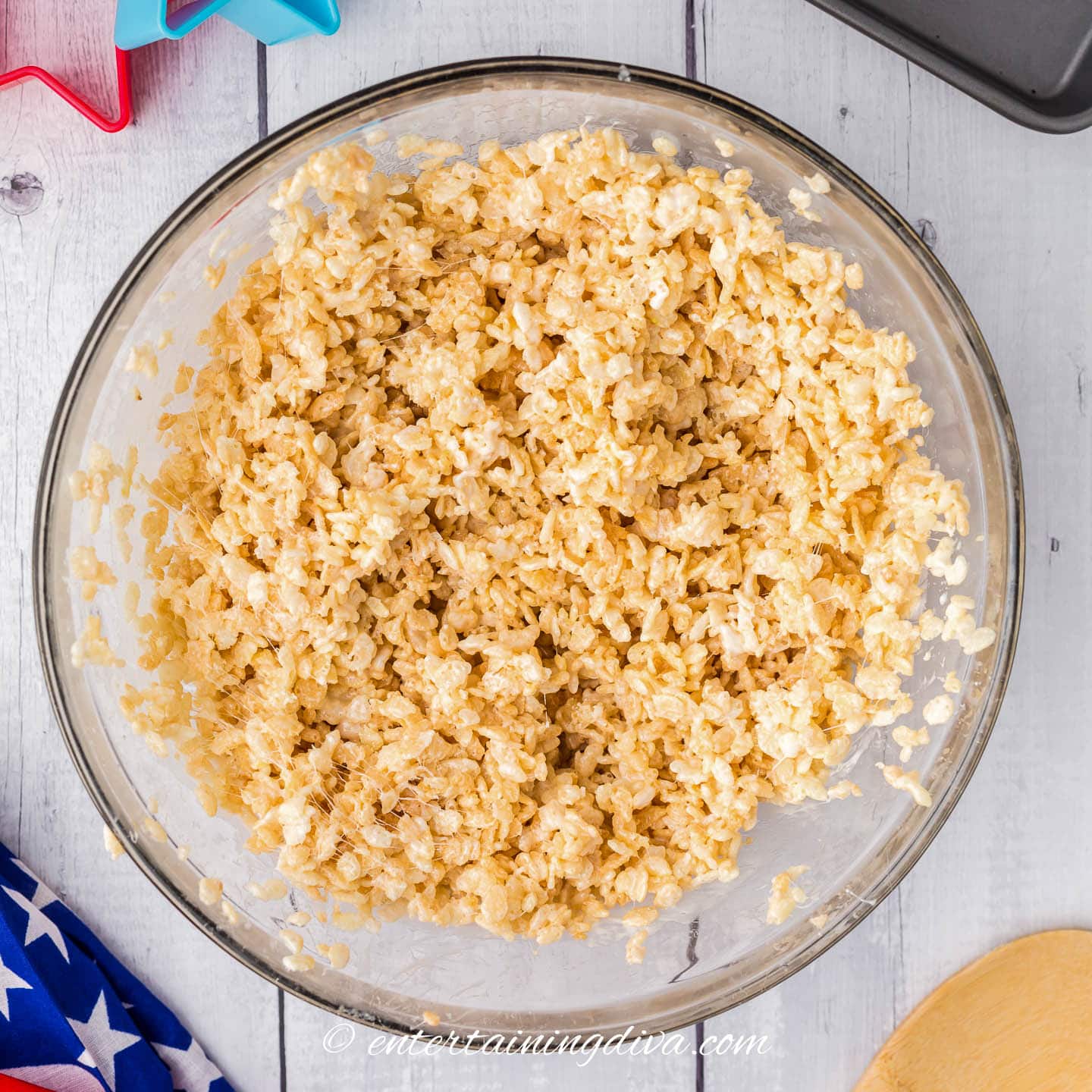 rice krispies and marshmallows mixed in a bowl
