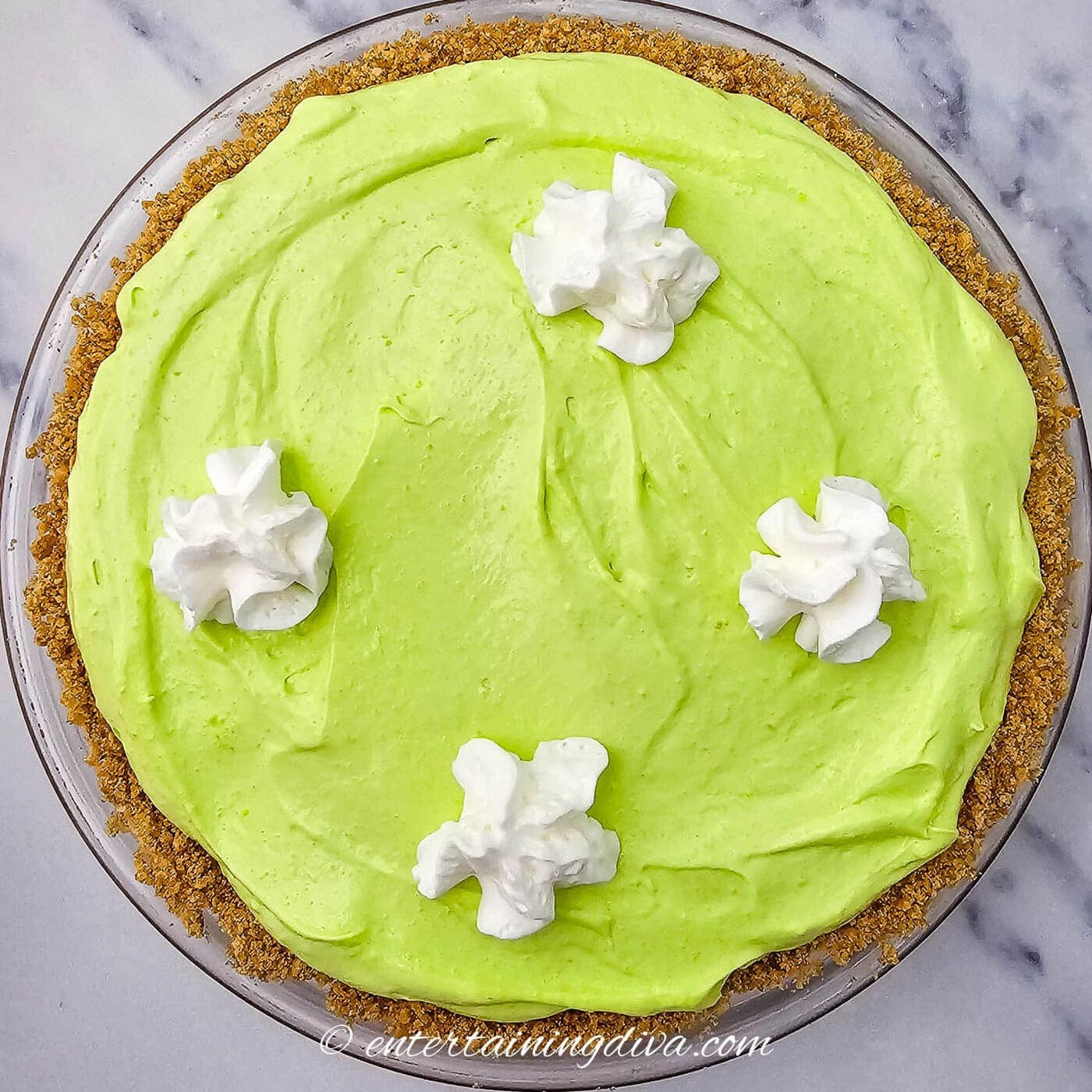 shamrock shake pie with 4 dollops of whipped cream