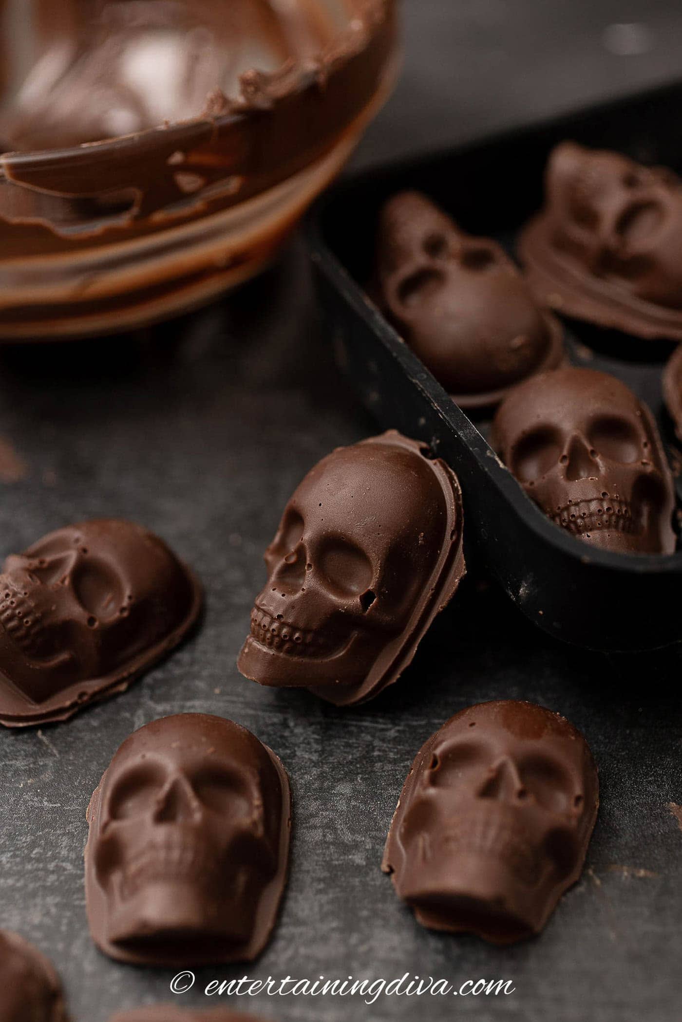 chocolate skulls before being trimmed