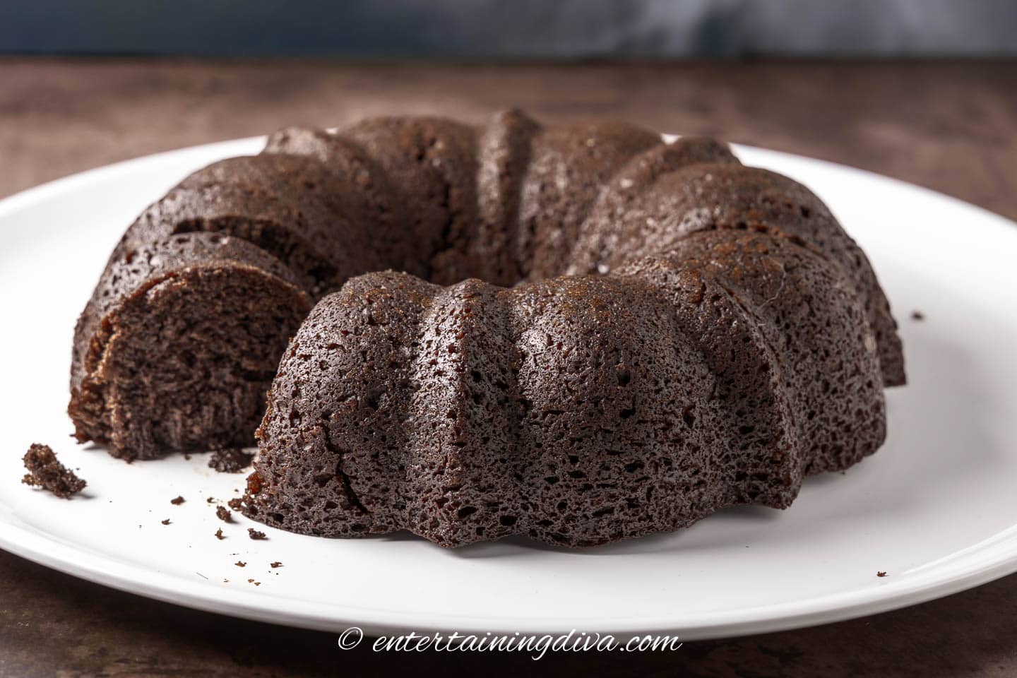 chocolate and coke soda bundt cake on a plate