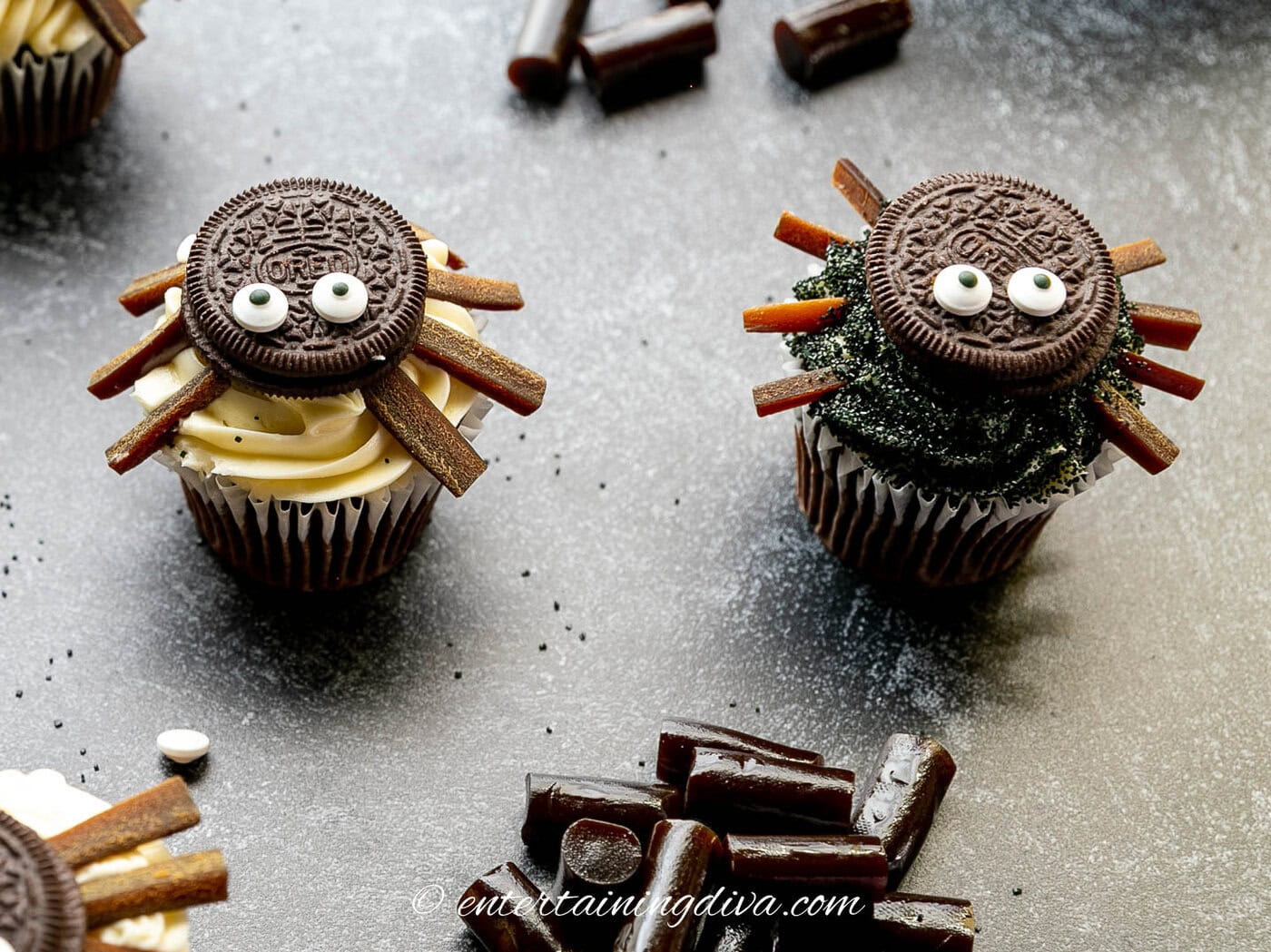 spider cupcakes with licorice legs
