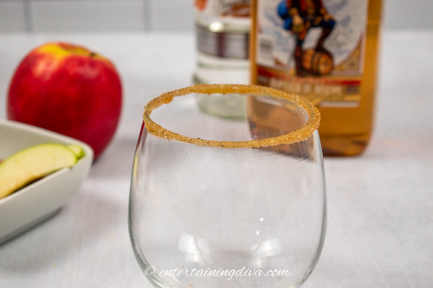 glass rimmed with caramel and cinnamon