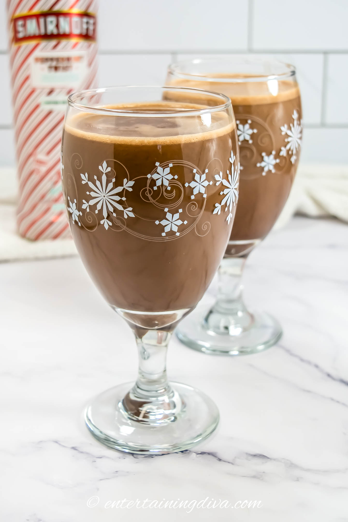 2 glasses of spiked peppermint hot chocolate