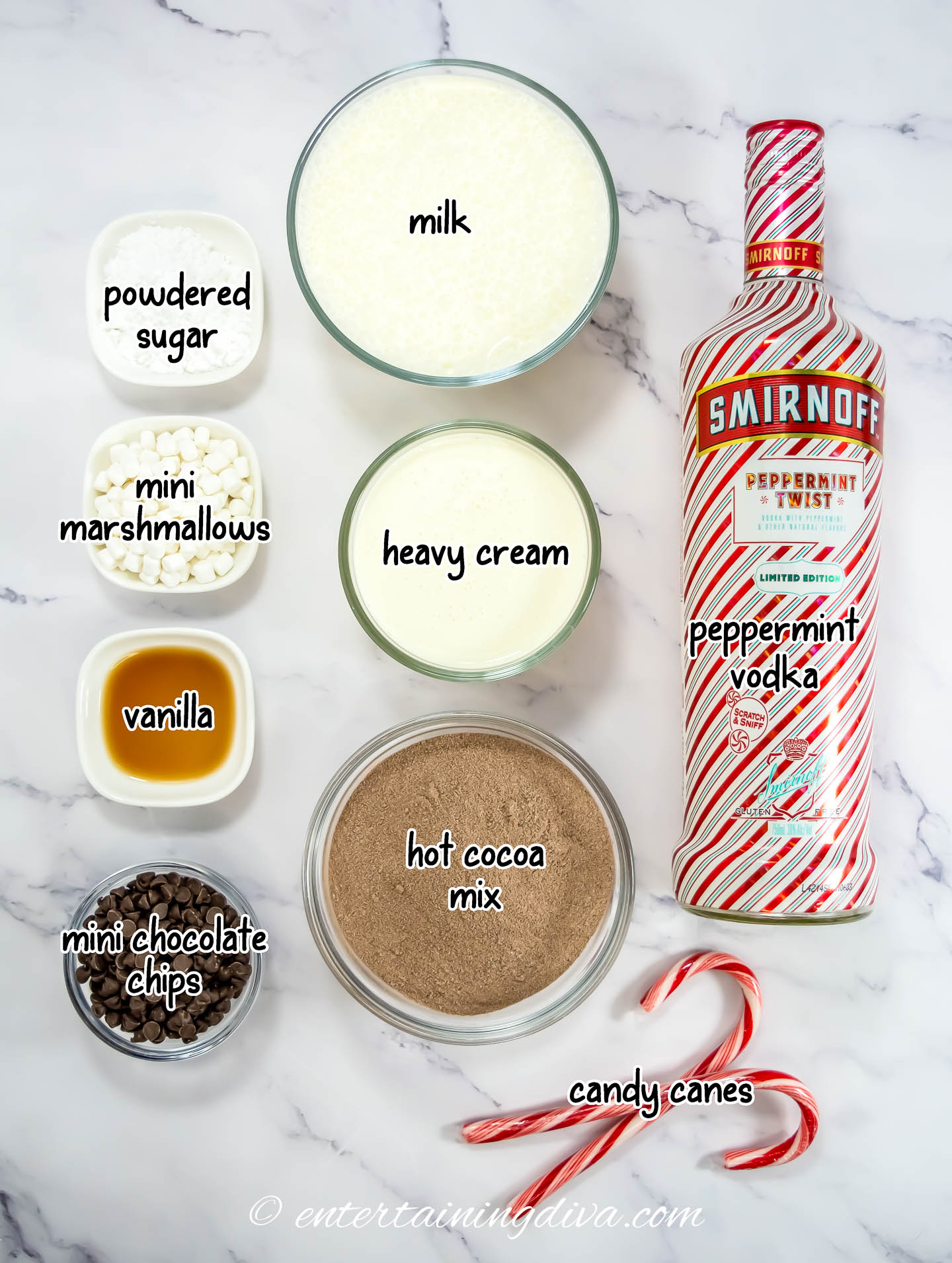 spiked peppermint hot cocoa ingredients