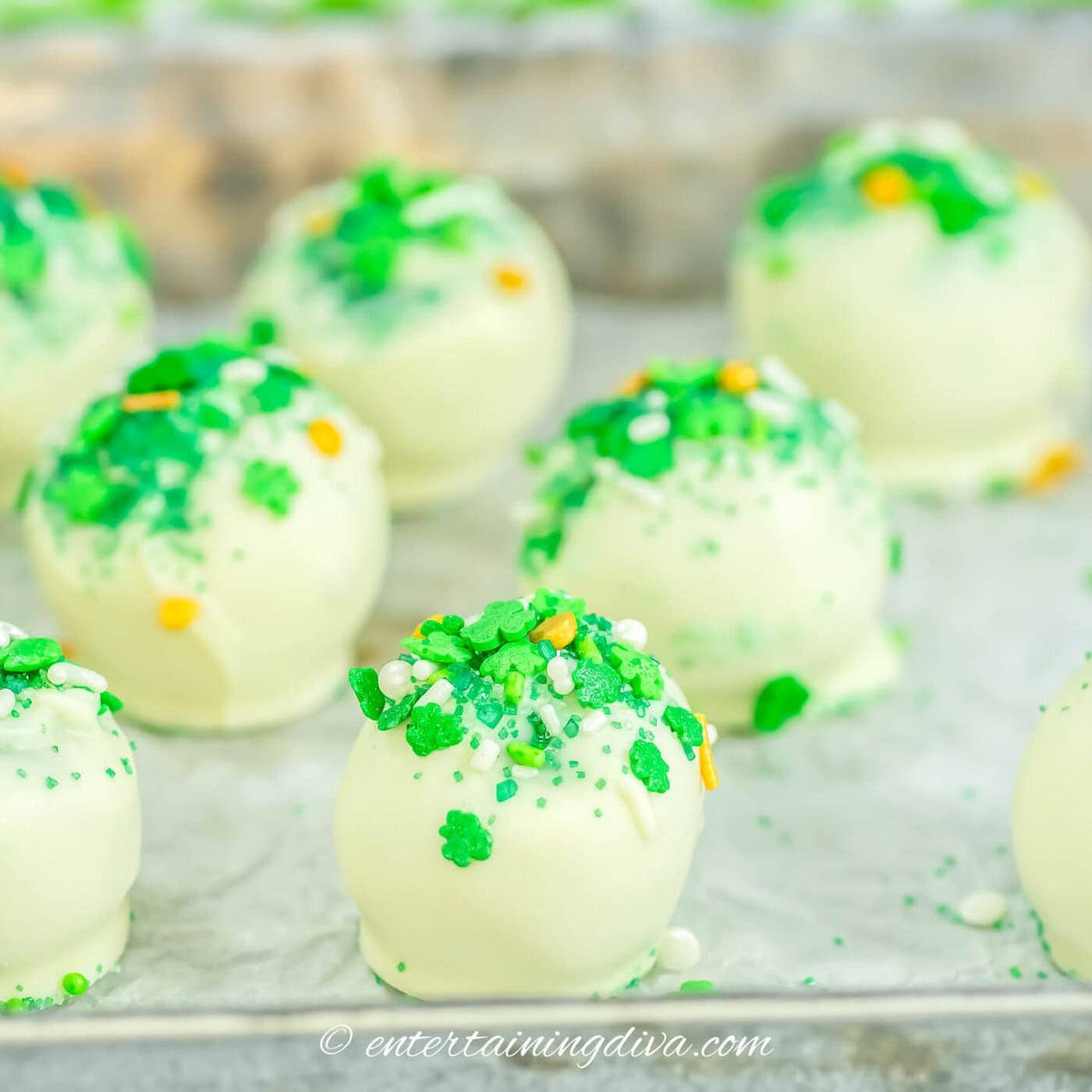 side view of St Patrick's Day cake balls
