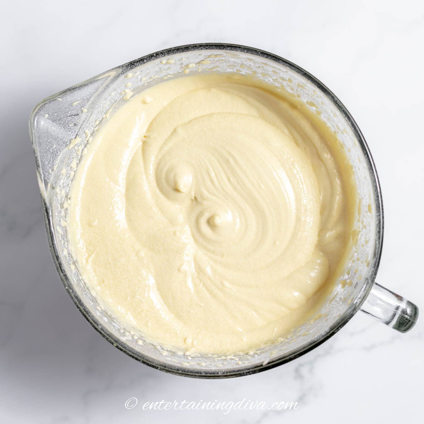 strawberry lemon cake batter in a mixing bowl