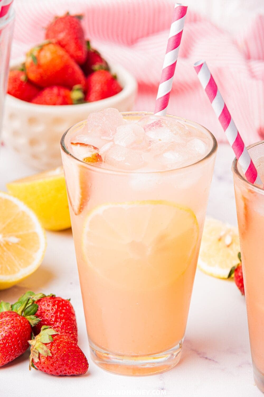 strawberry vodka lemonade in a tall glass