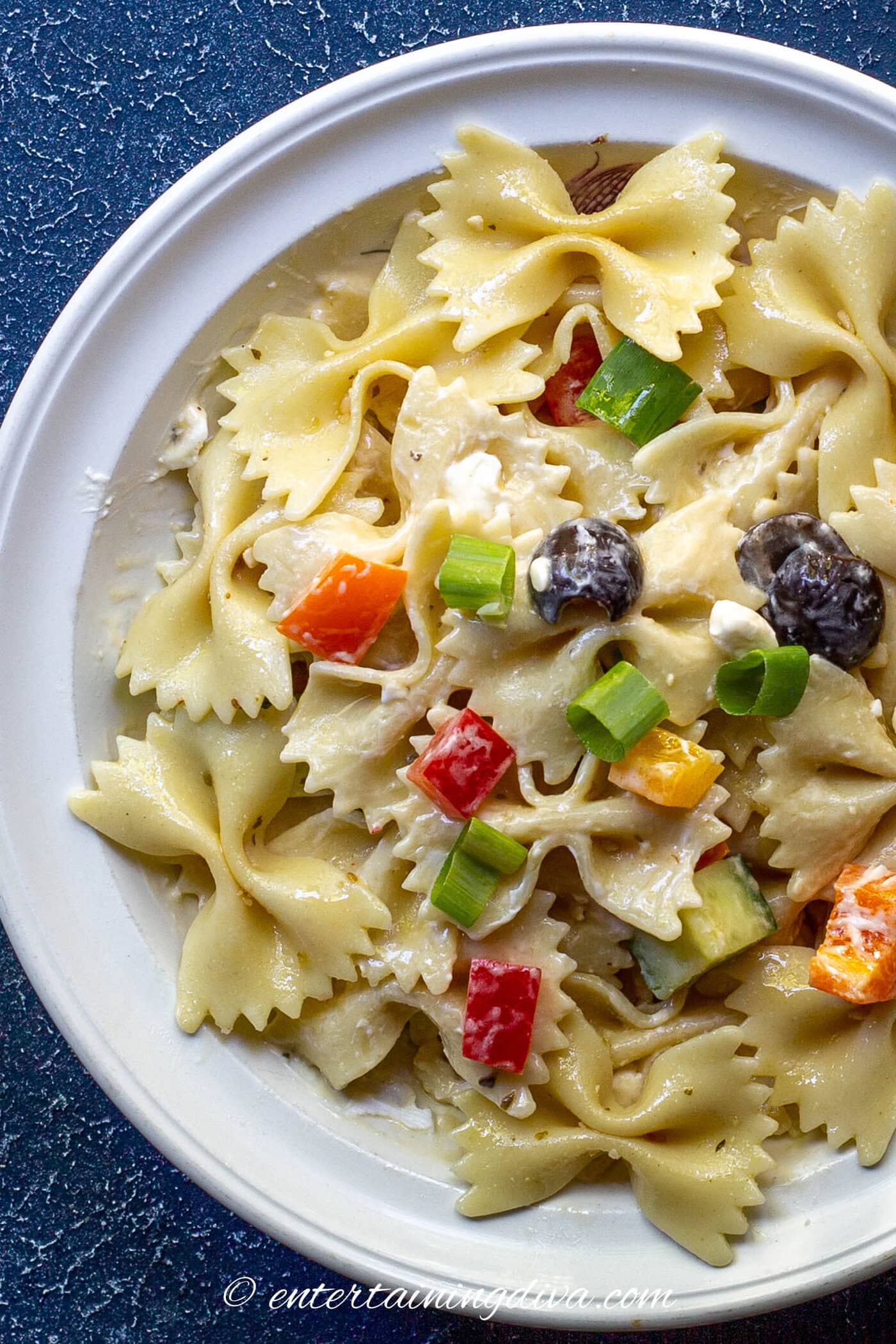 bowtie pasta salad in a bowl