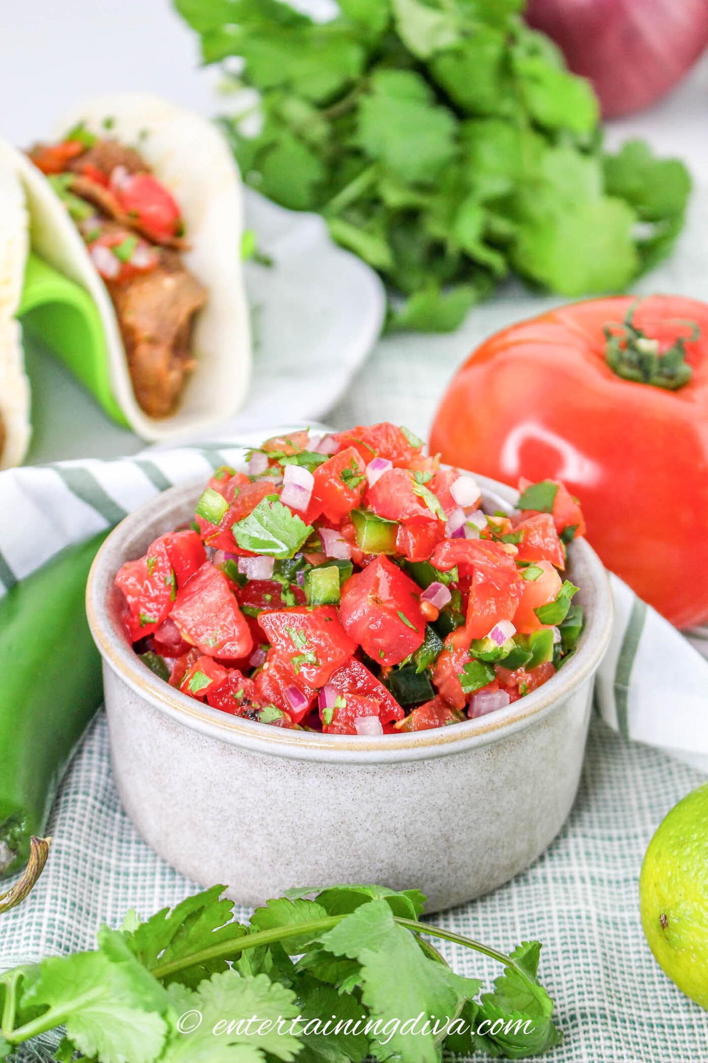 close up of pico de gallo in a bowl