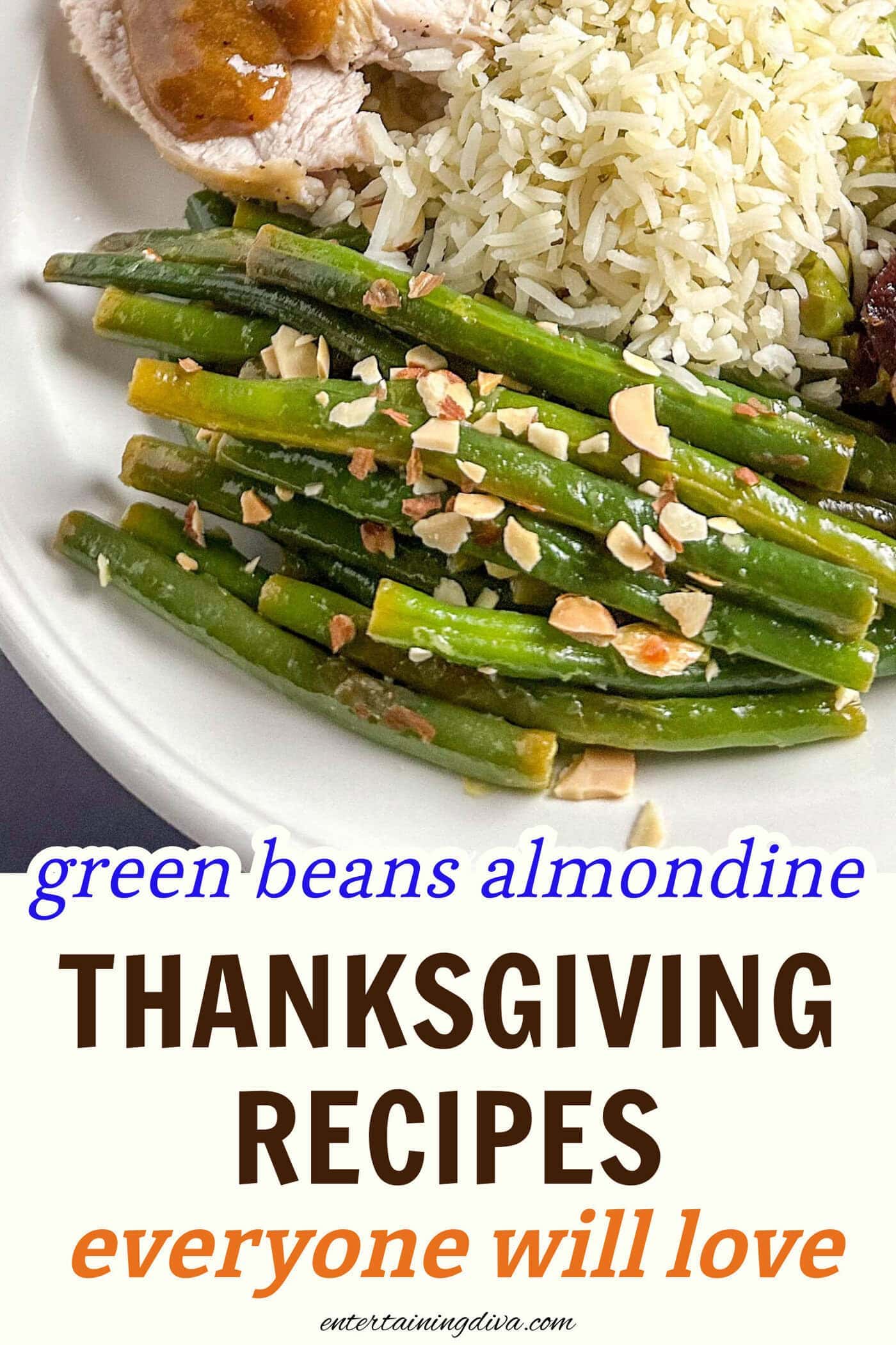 close up of green beans almondine on a plate with rice