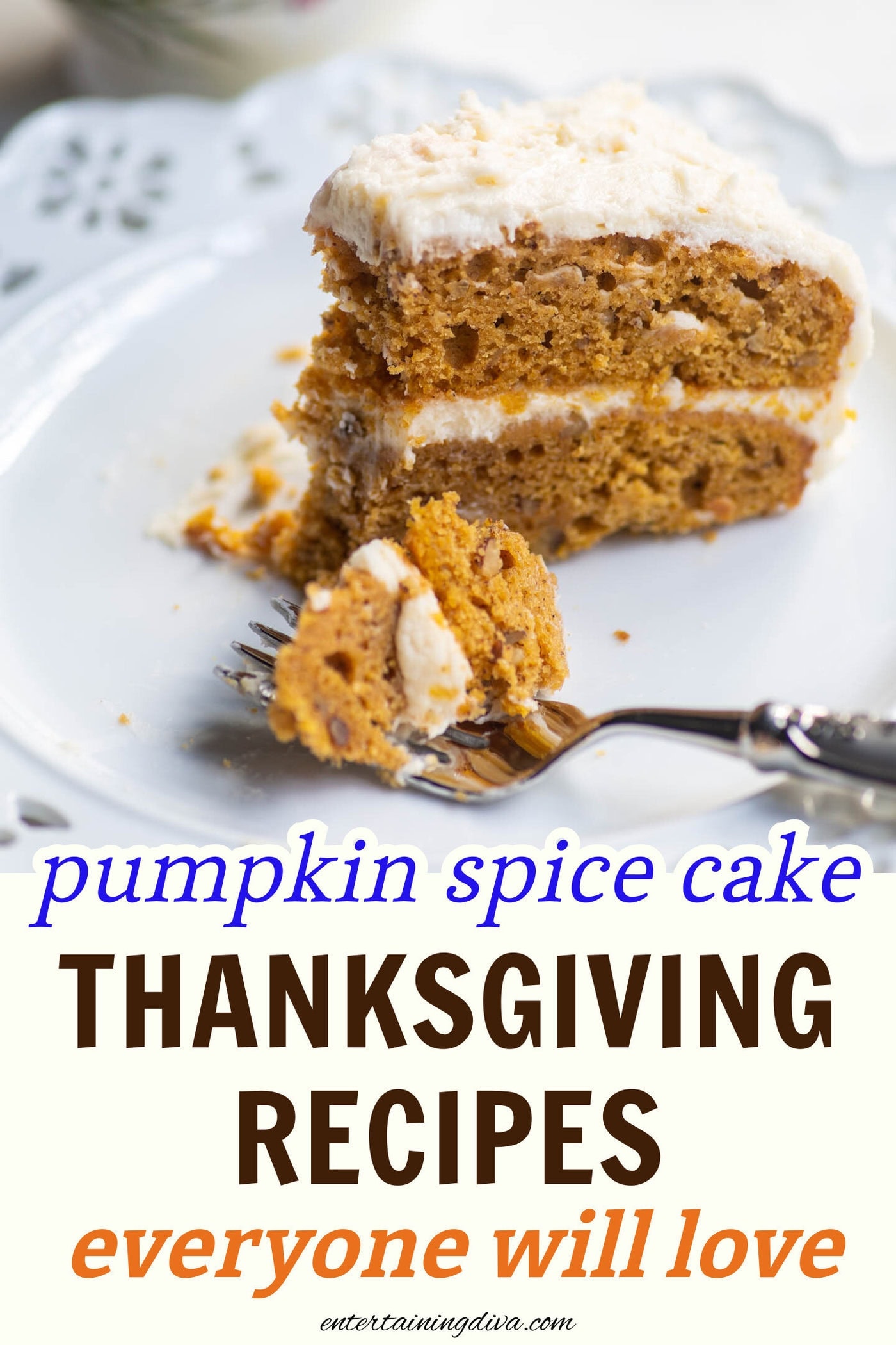 a slice of pumpkin spice cake on a plate