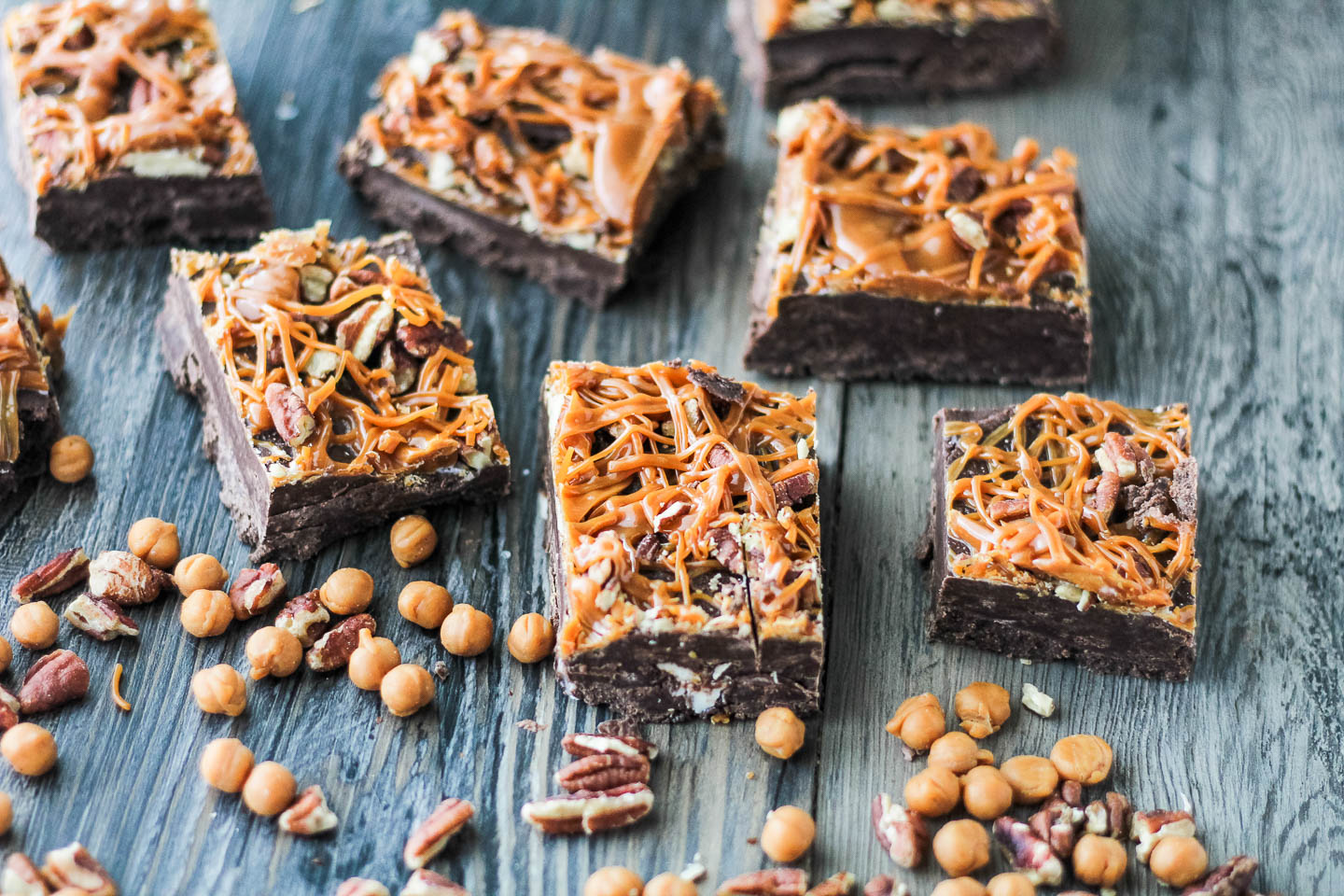 cream cheese turtle fudge cut into squares