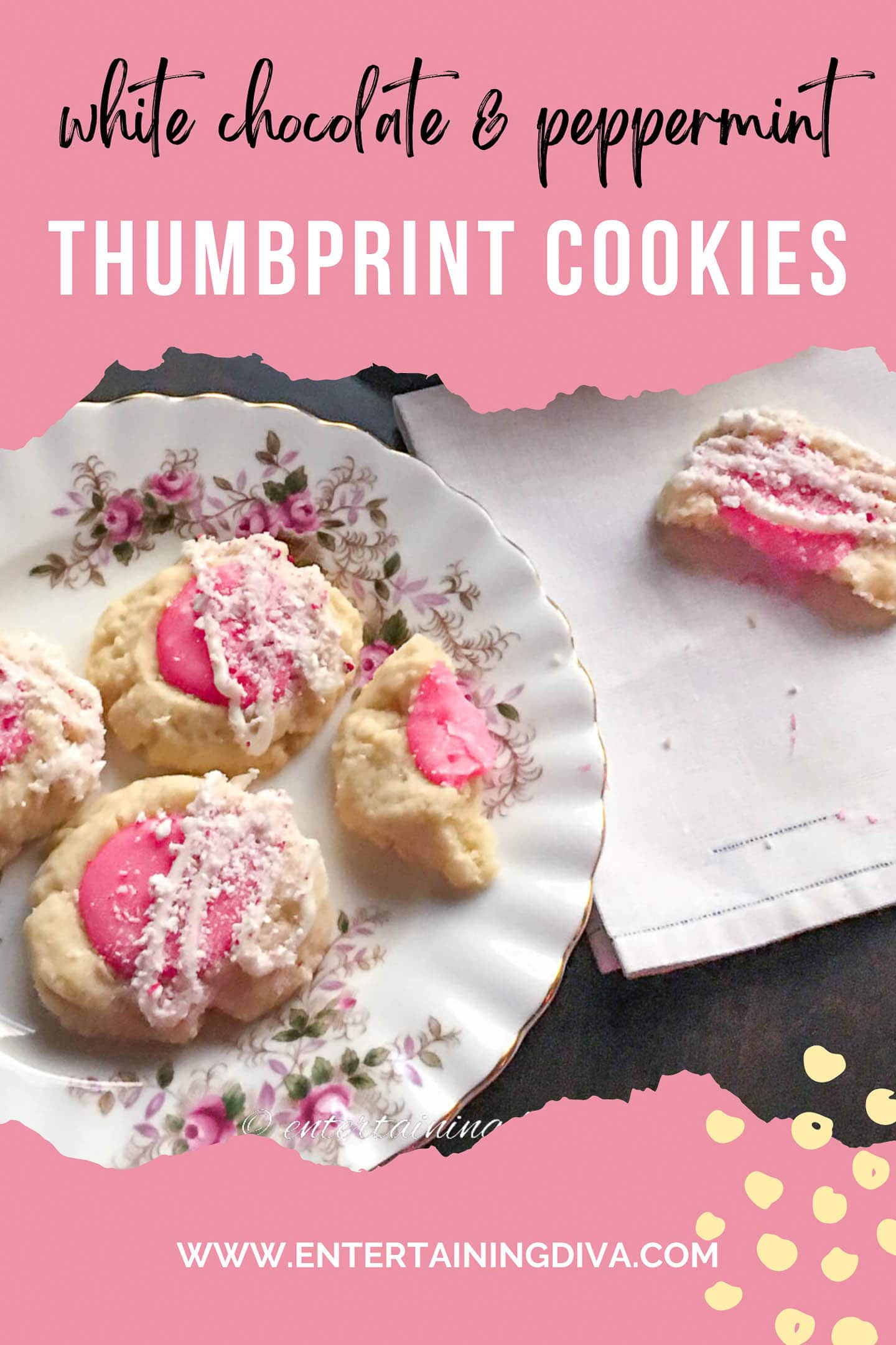white chocolate peppermint thumbprint Christmas cookies