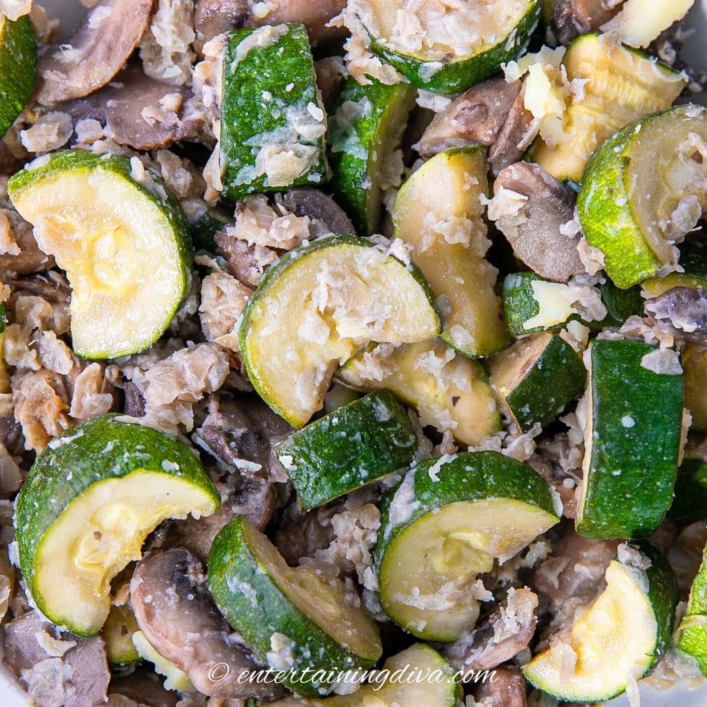 Close up of zucchini mushroom stir fry
