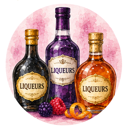 watercolor liqueur bottles