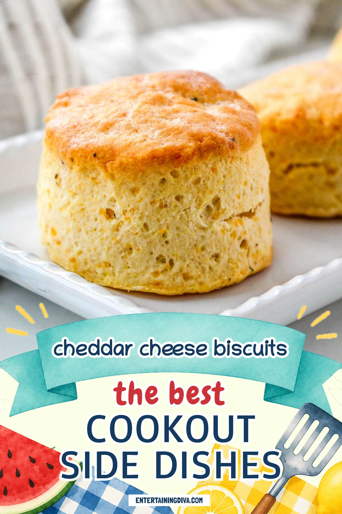 easy homemade cheddar cheese biscuit on a plate