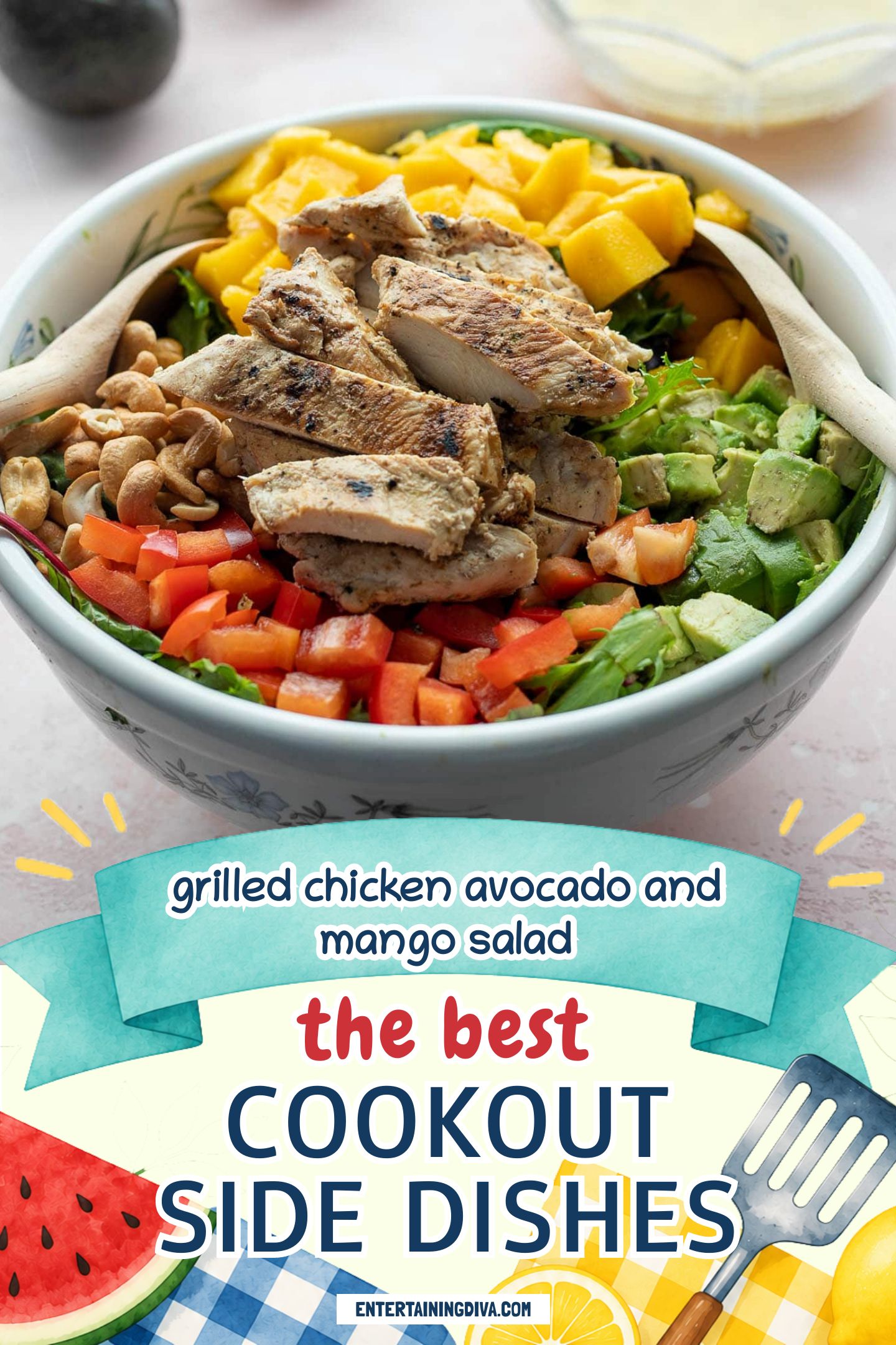 grilled chicken garden salad with fruit and nuts