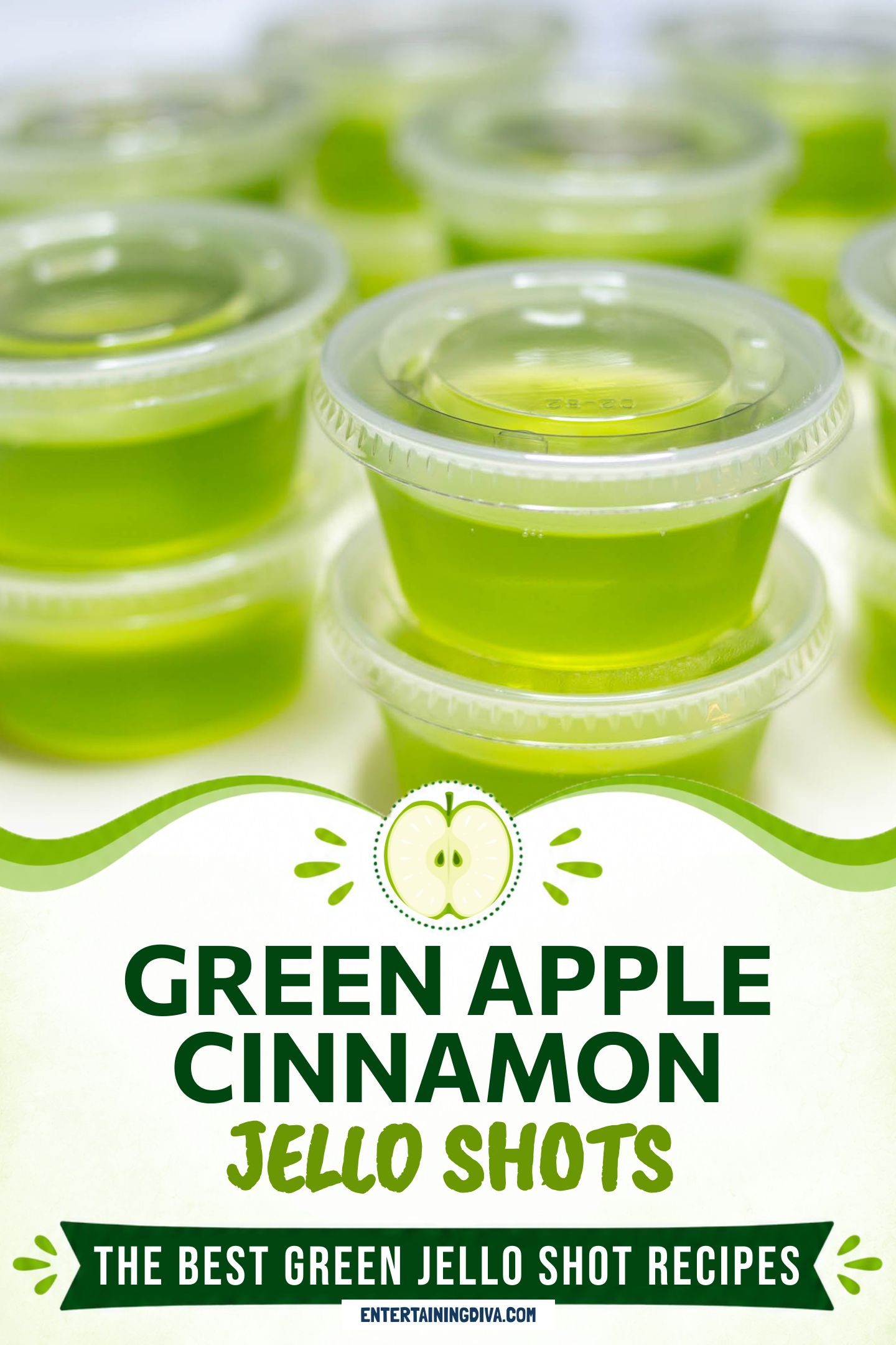 lime green apple jello shots made with fireball whiskey