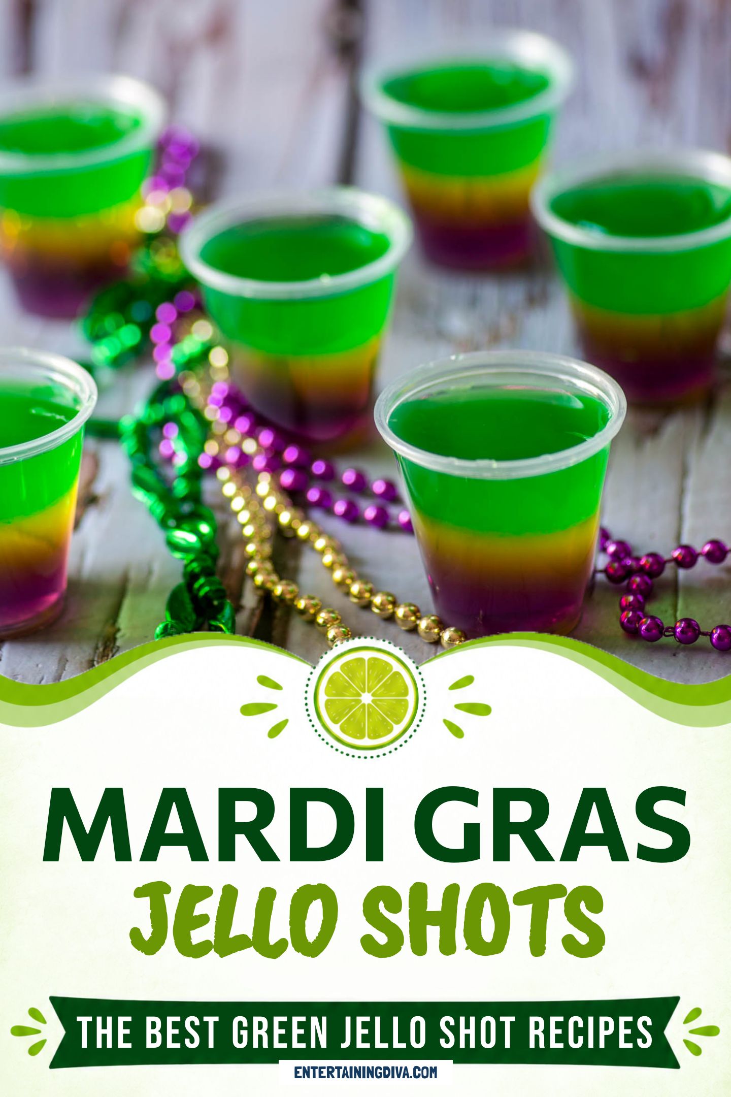 Purple, green and gold Jello shots