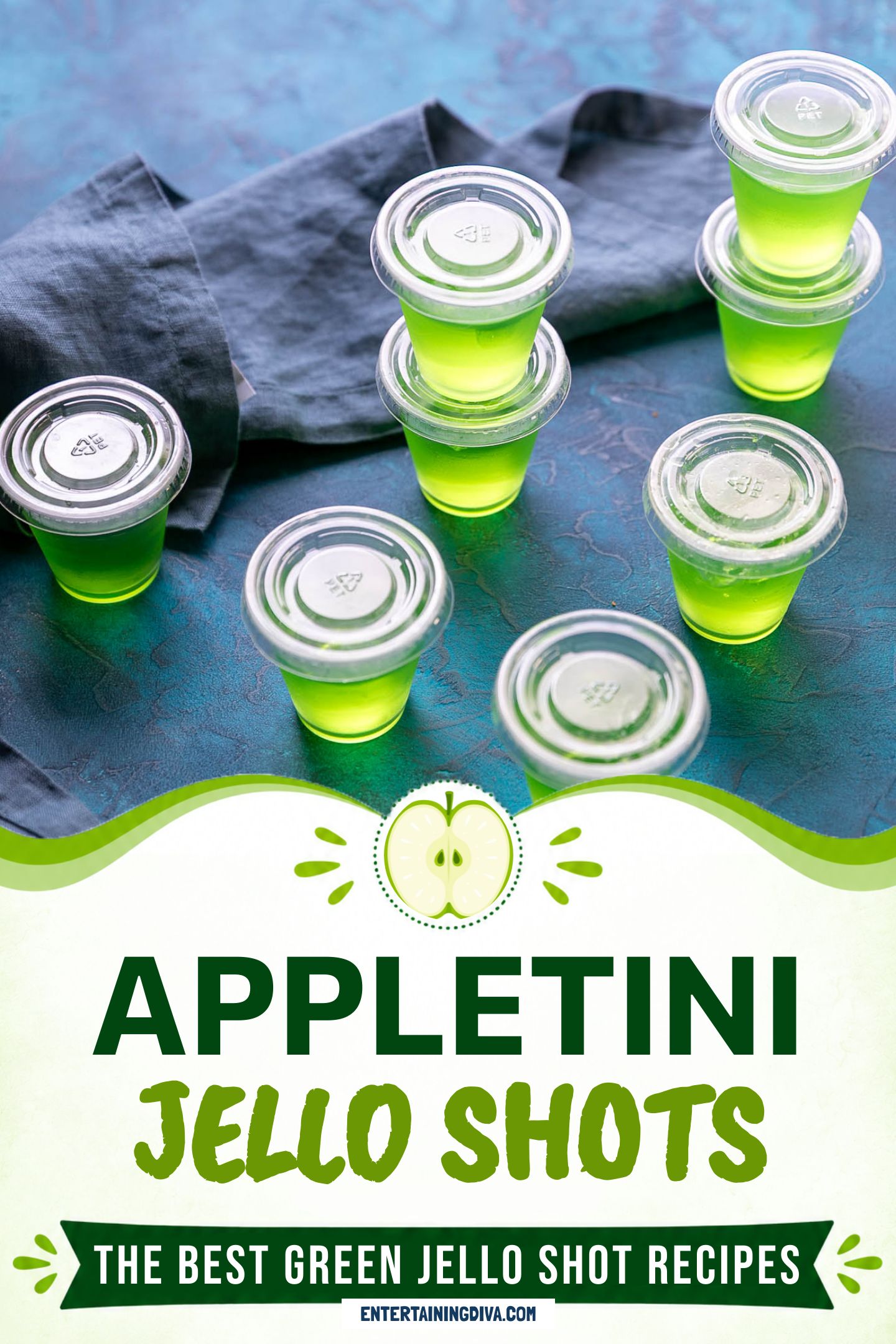 Lime green appletini jello shots made with Jolly Rancher gelatin