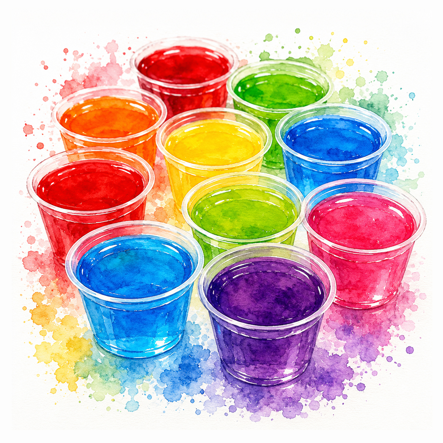An illustration of different colored jello shots