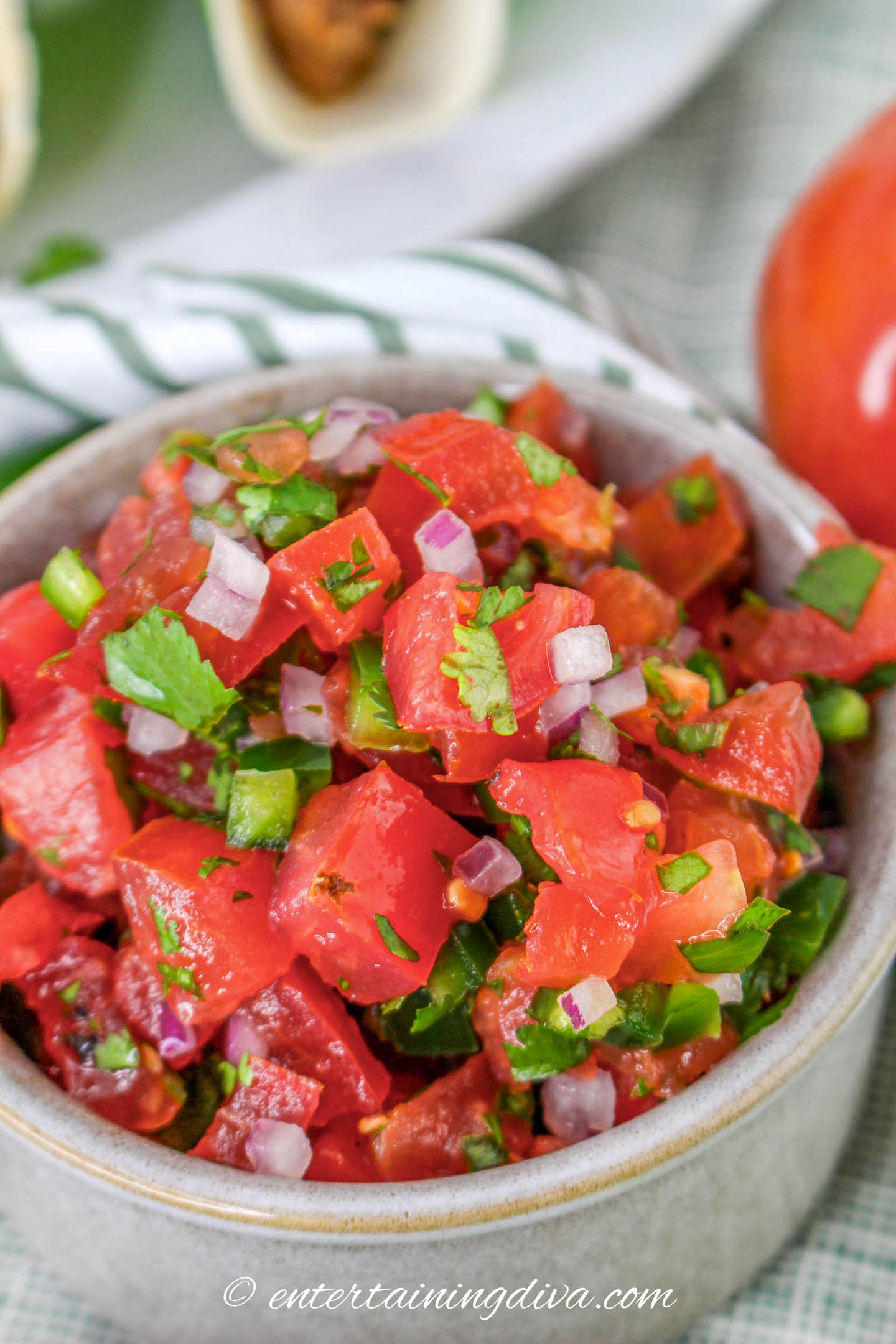 close up of pico de gallo in a bowl