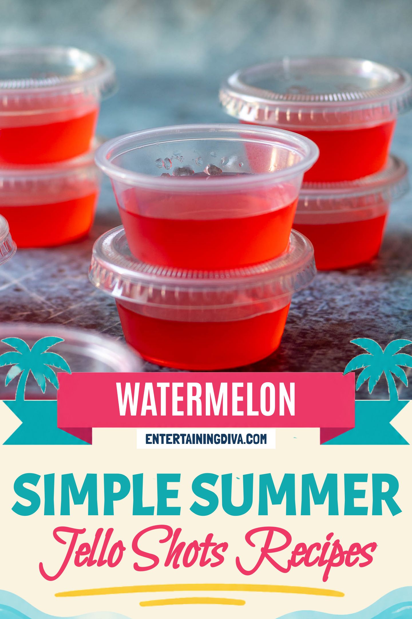 A stack of watermelon jello shots