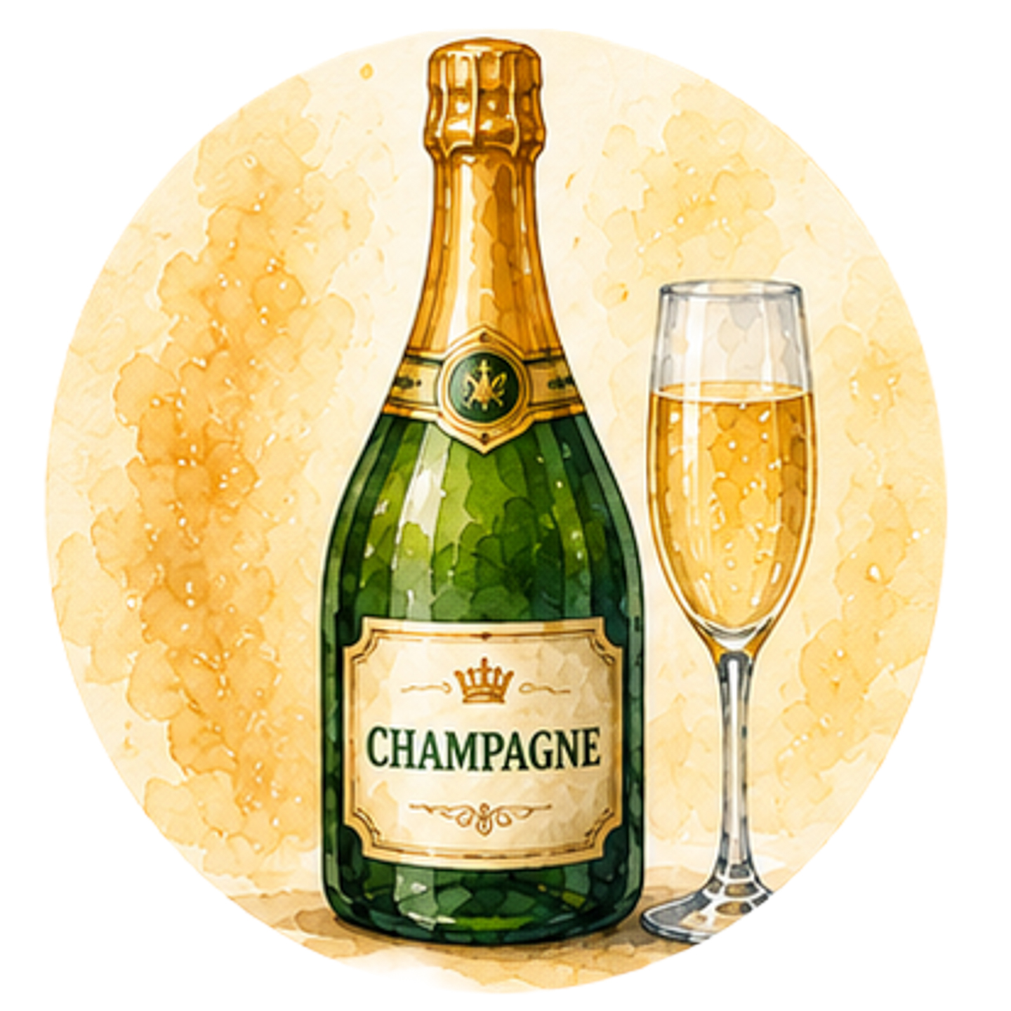 watercolor champagne bottle