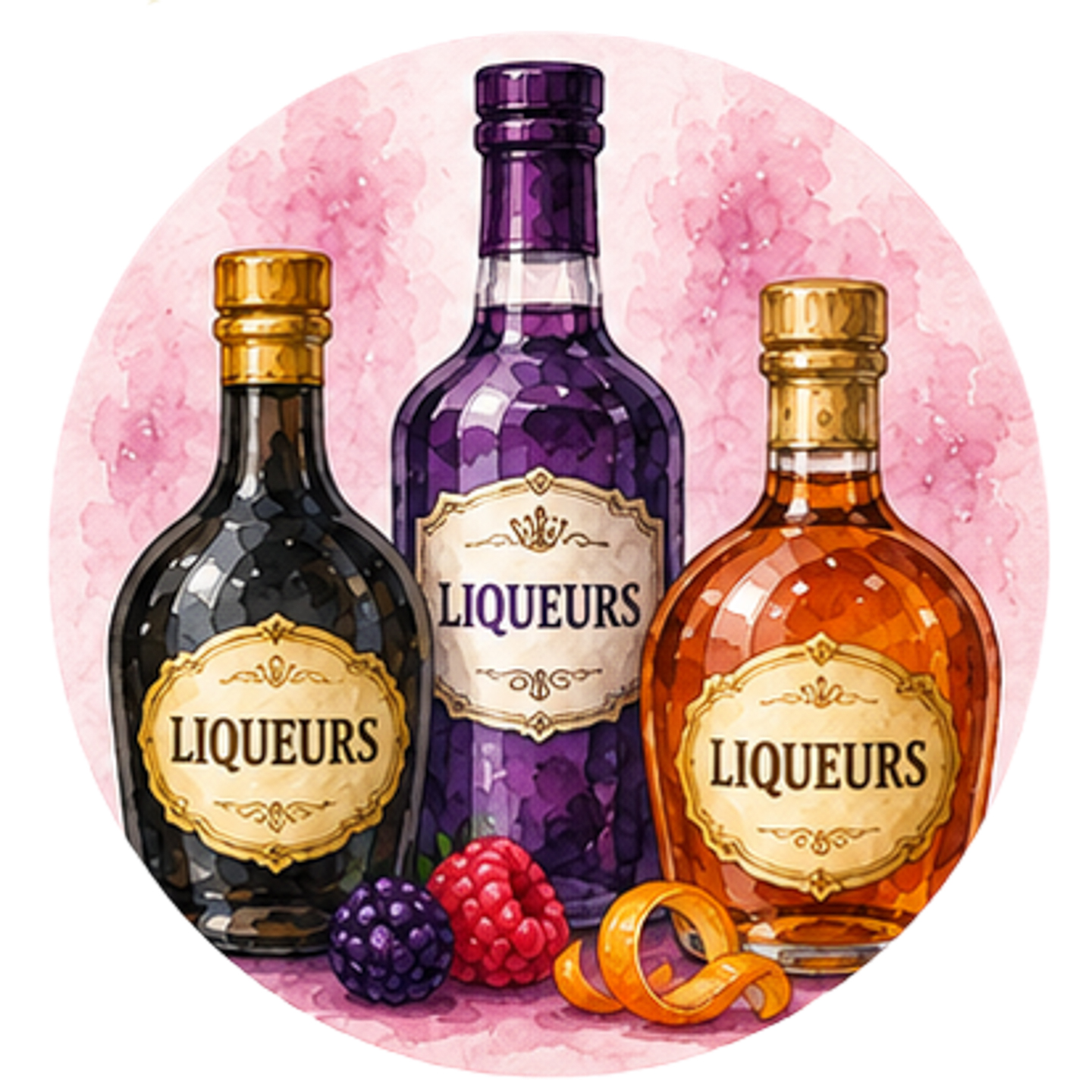watercolor liqueur bottles