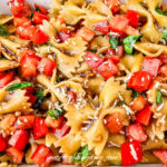 Close up of bruschetta pasta salad