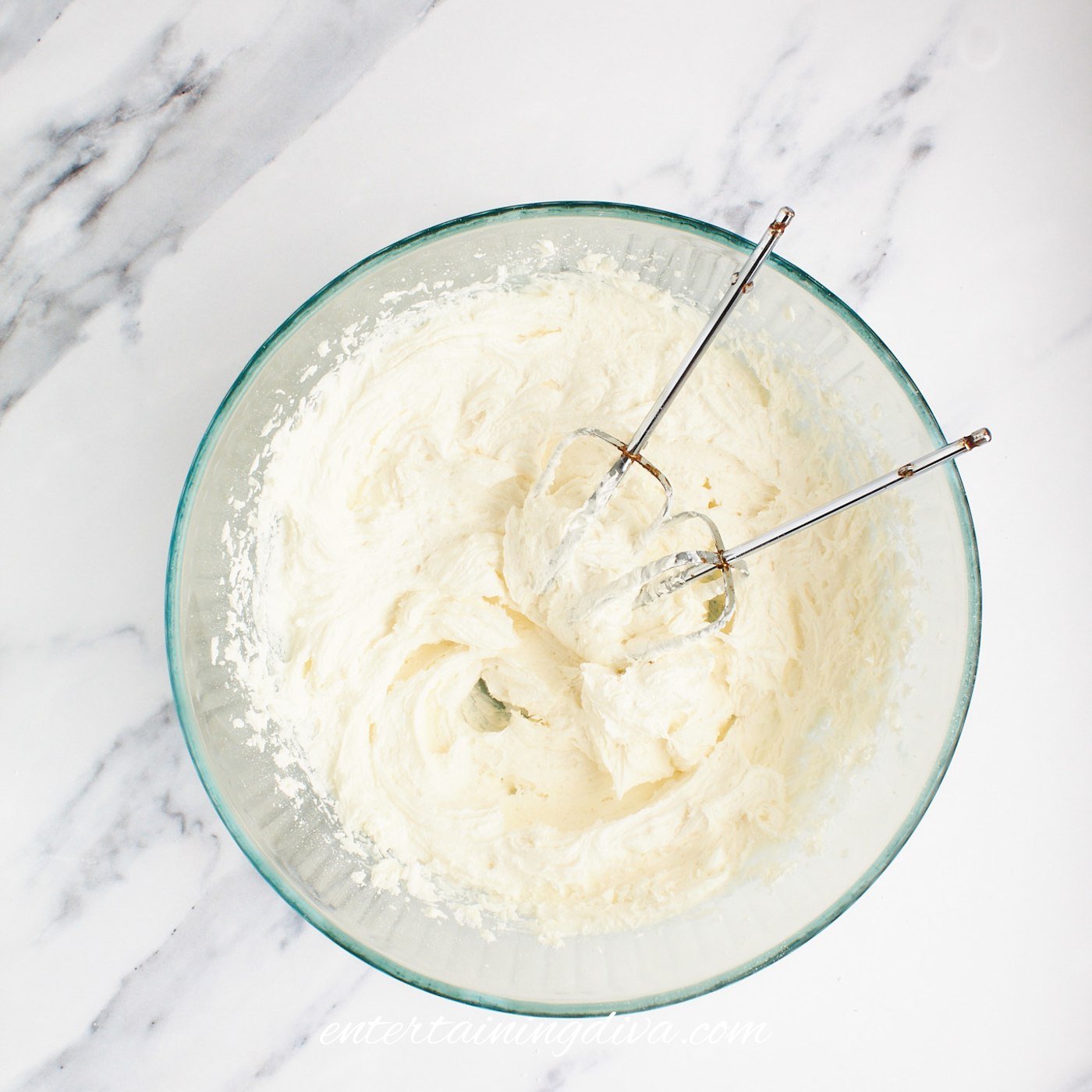 Fluffy buttercream frosting after mixing