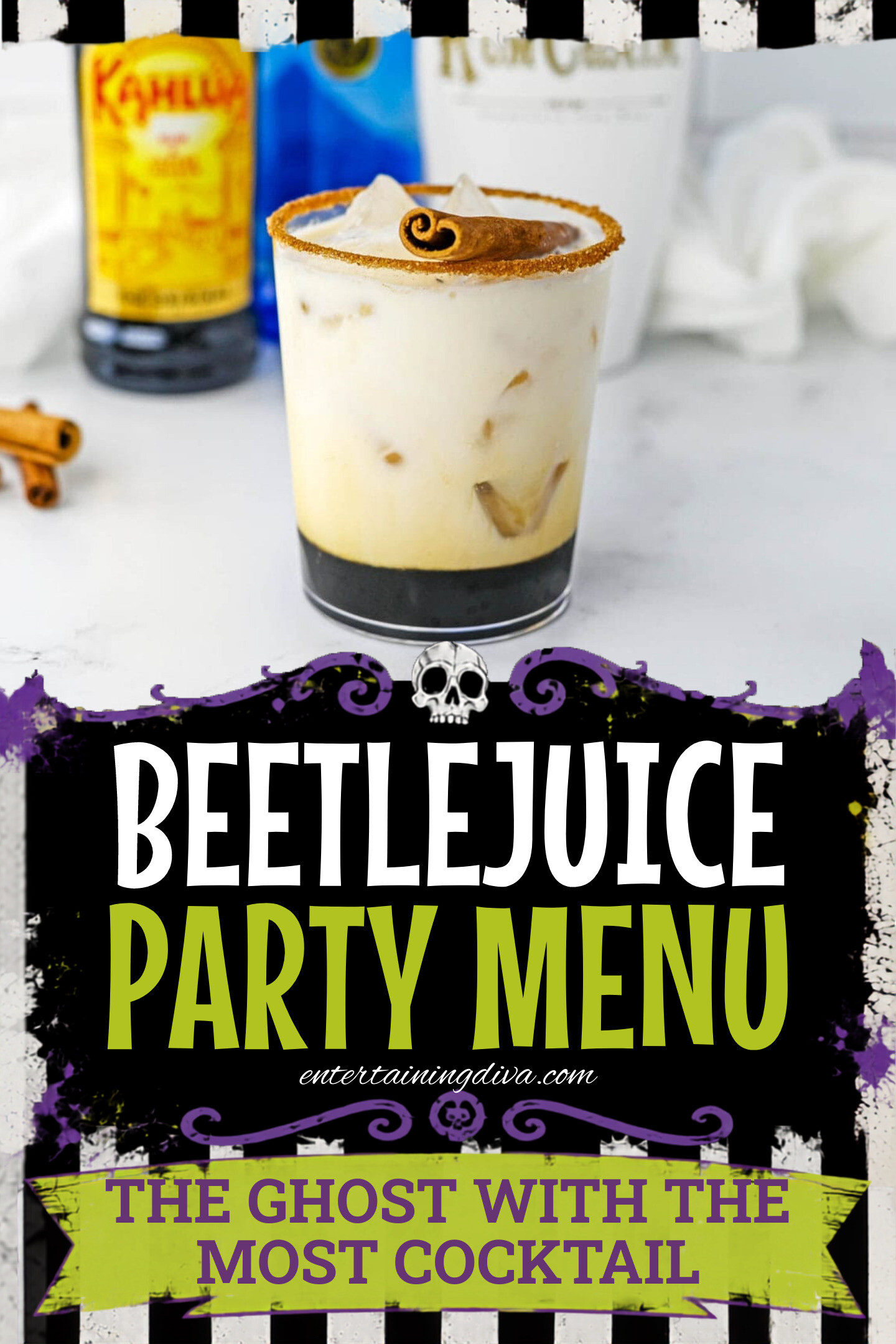 A RumChata White Russian with a cinnamon stick garnish