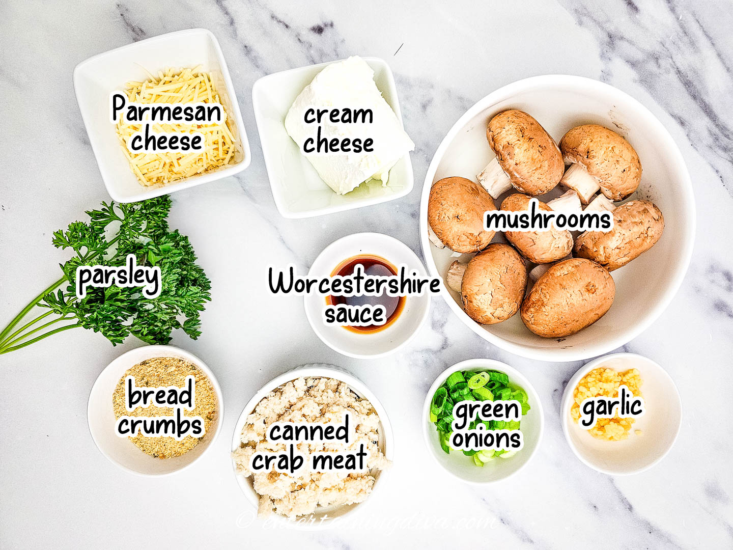 Ingredients for crab stuffed mushrooms