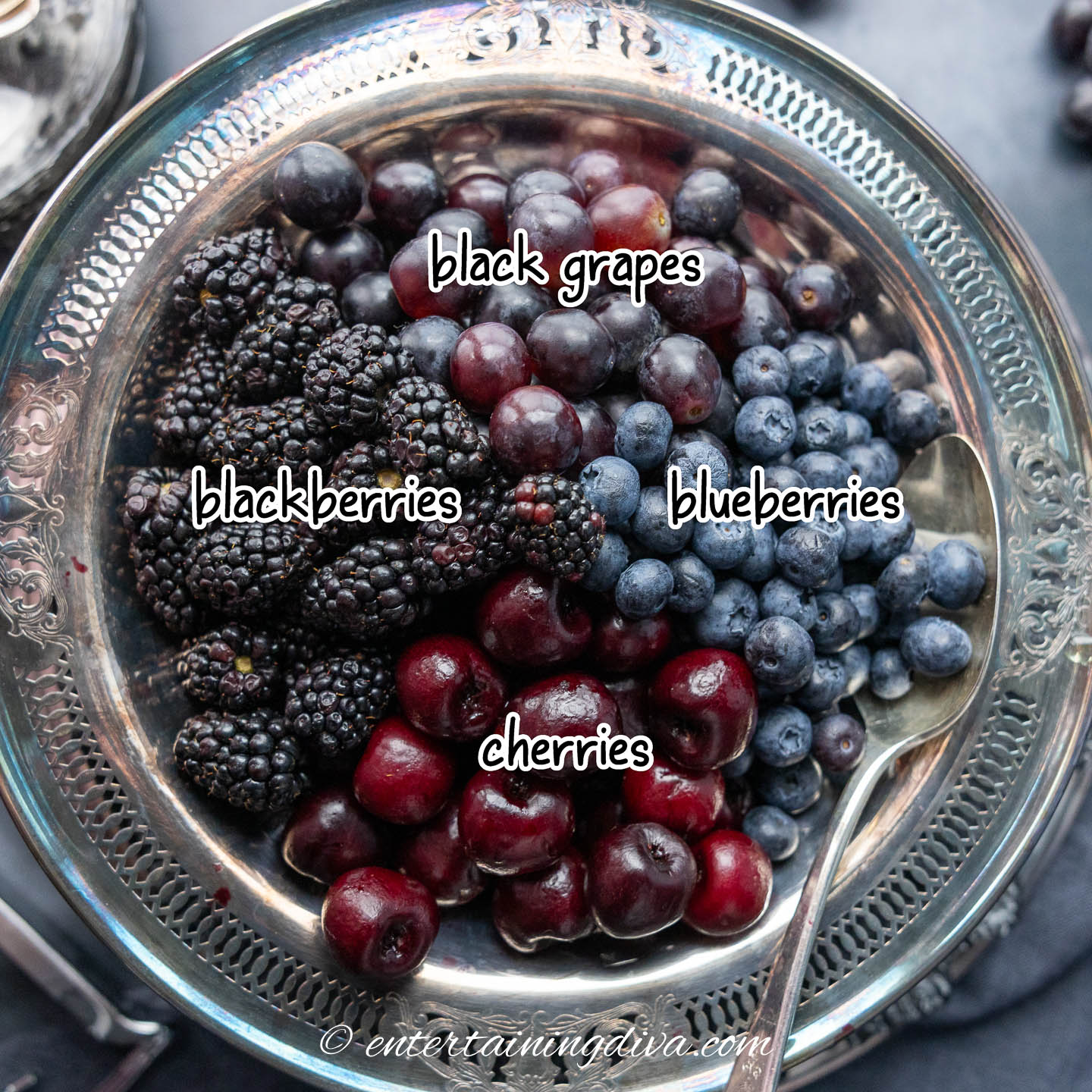 dark fruit ingredients in a silver bowl